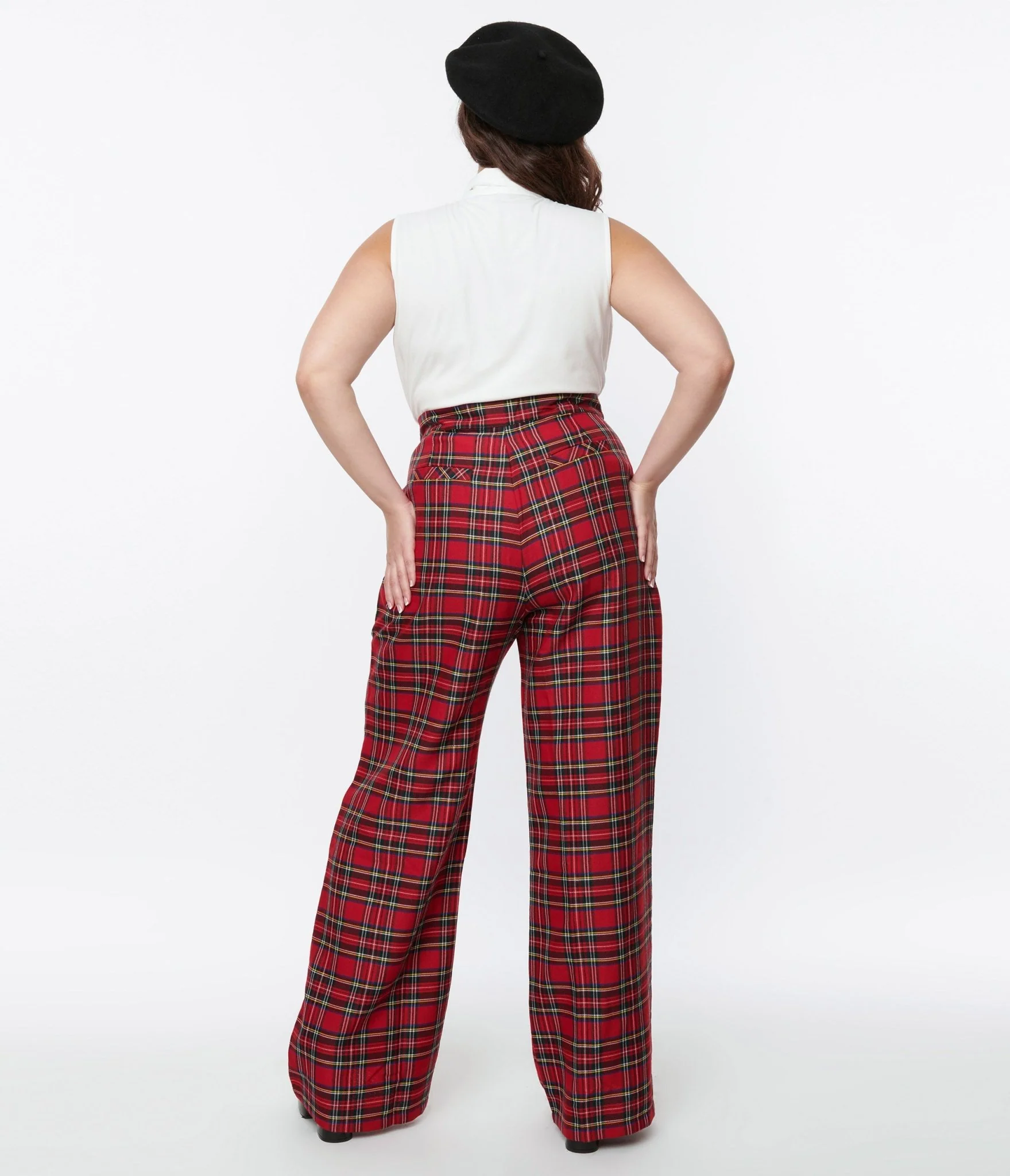 Smak Parlour Plus Size Red Plaid Wide Leg Trousers - Image 3