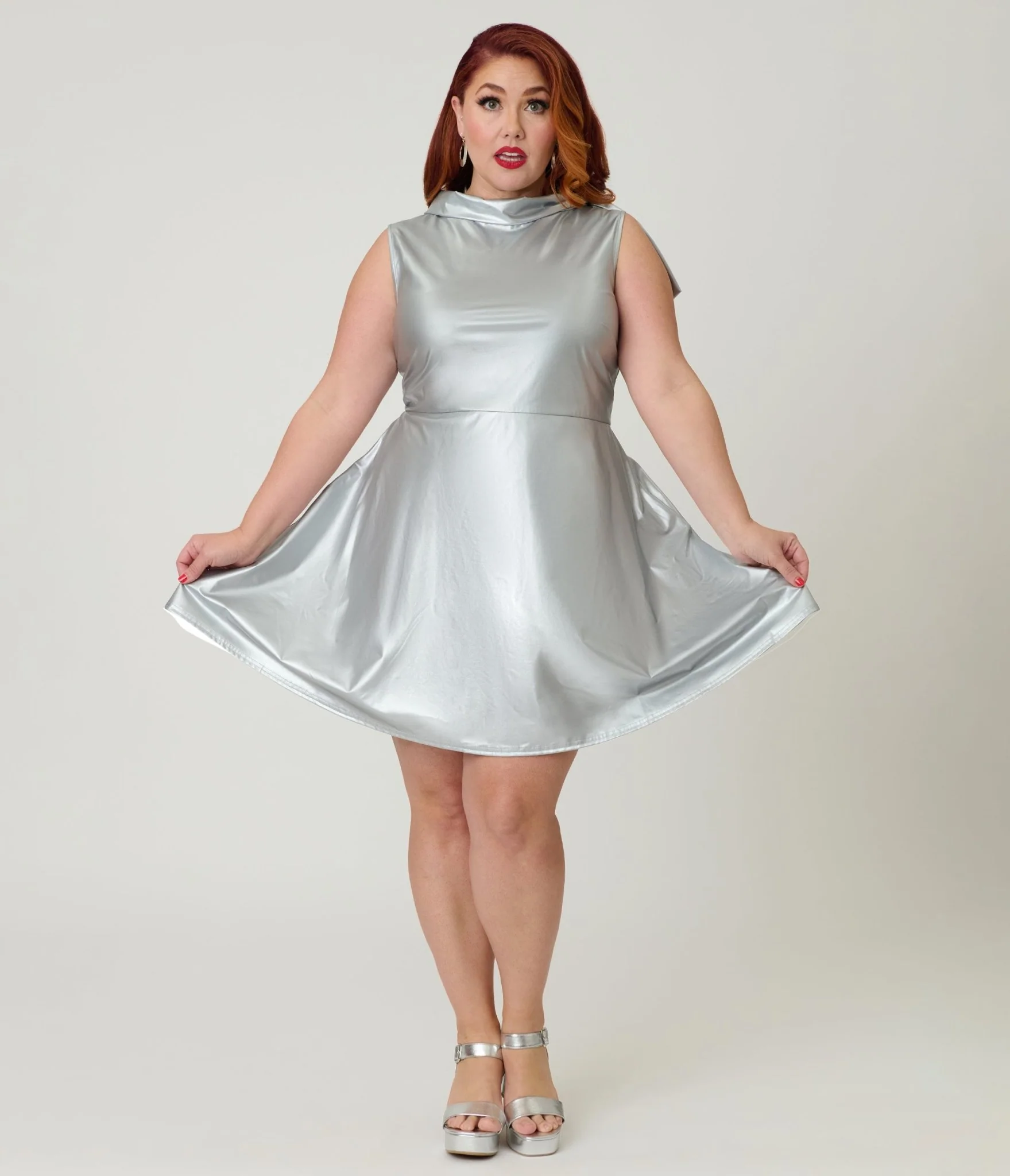 Smak Parlour Plus Size Silver Mock Turtleneck Fit & Flare Dress
