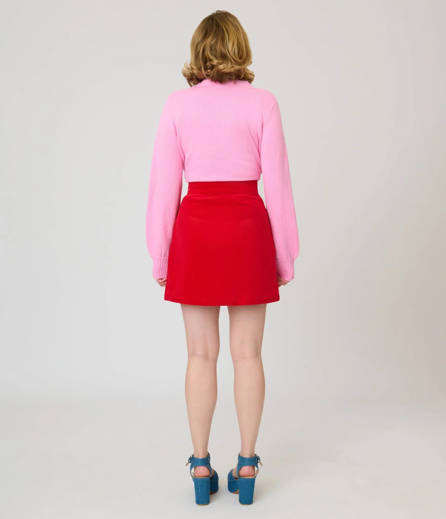 Smak Parlour Red Corduroy & Rainbow Pockets Mini Skirt - Image 3