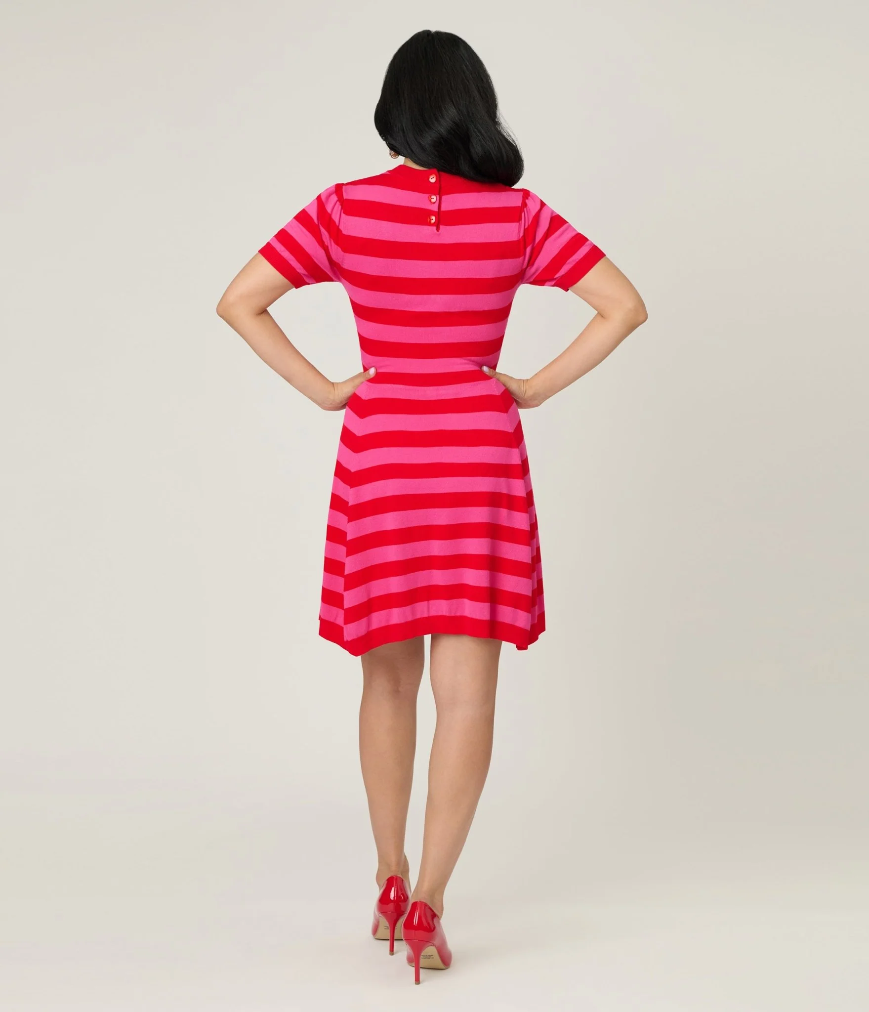 Smak Parlour Red & Hot Pink Heart Cutout Flare Dress - Image 2