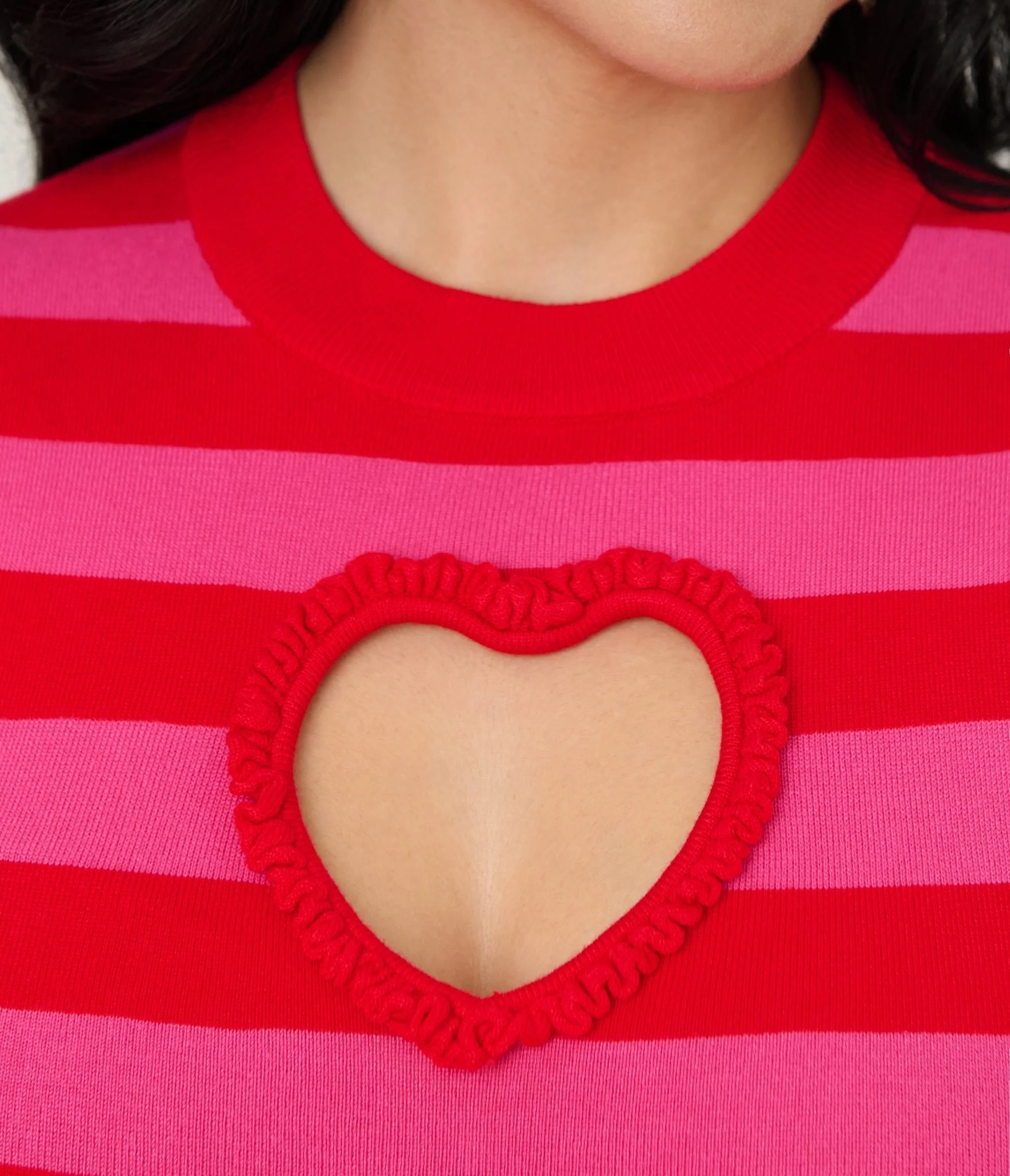 Smak Parlour Red & Hot Pink Heart Cutout Flare Dress - Image 5