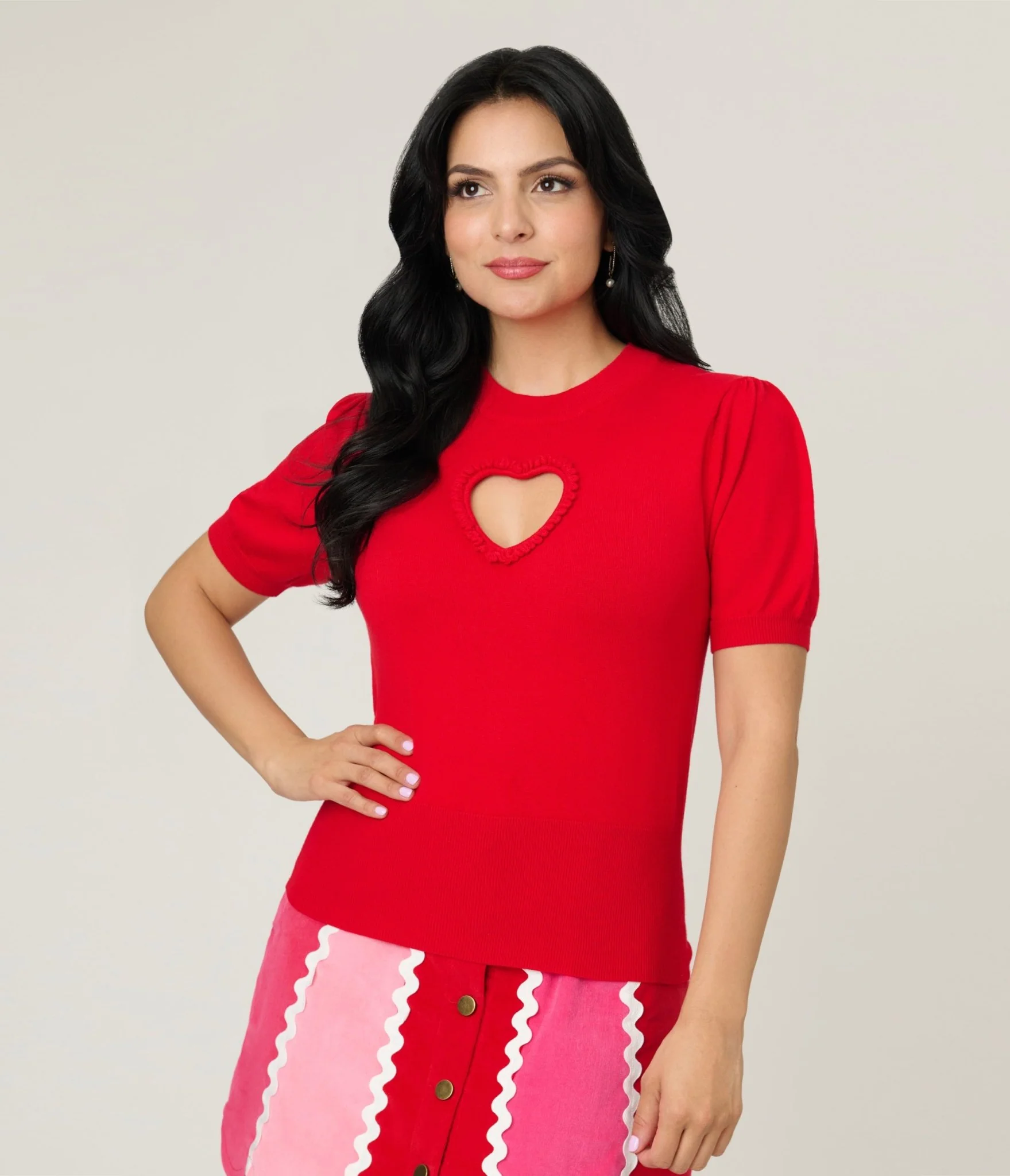 Smak Parlour Red Keyhole Heart Sweater - Image 3