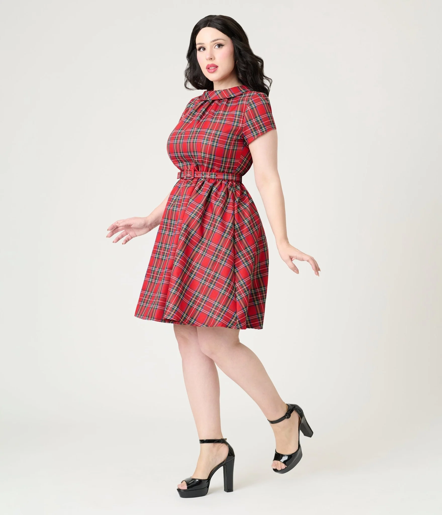 Smak Parlour Red Plaid Flare Dress - Image 3
