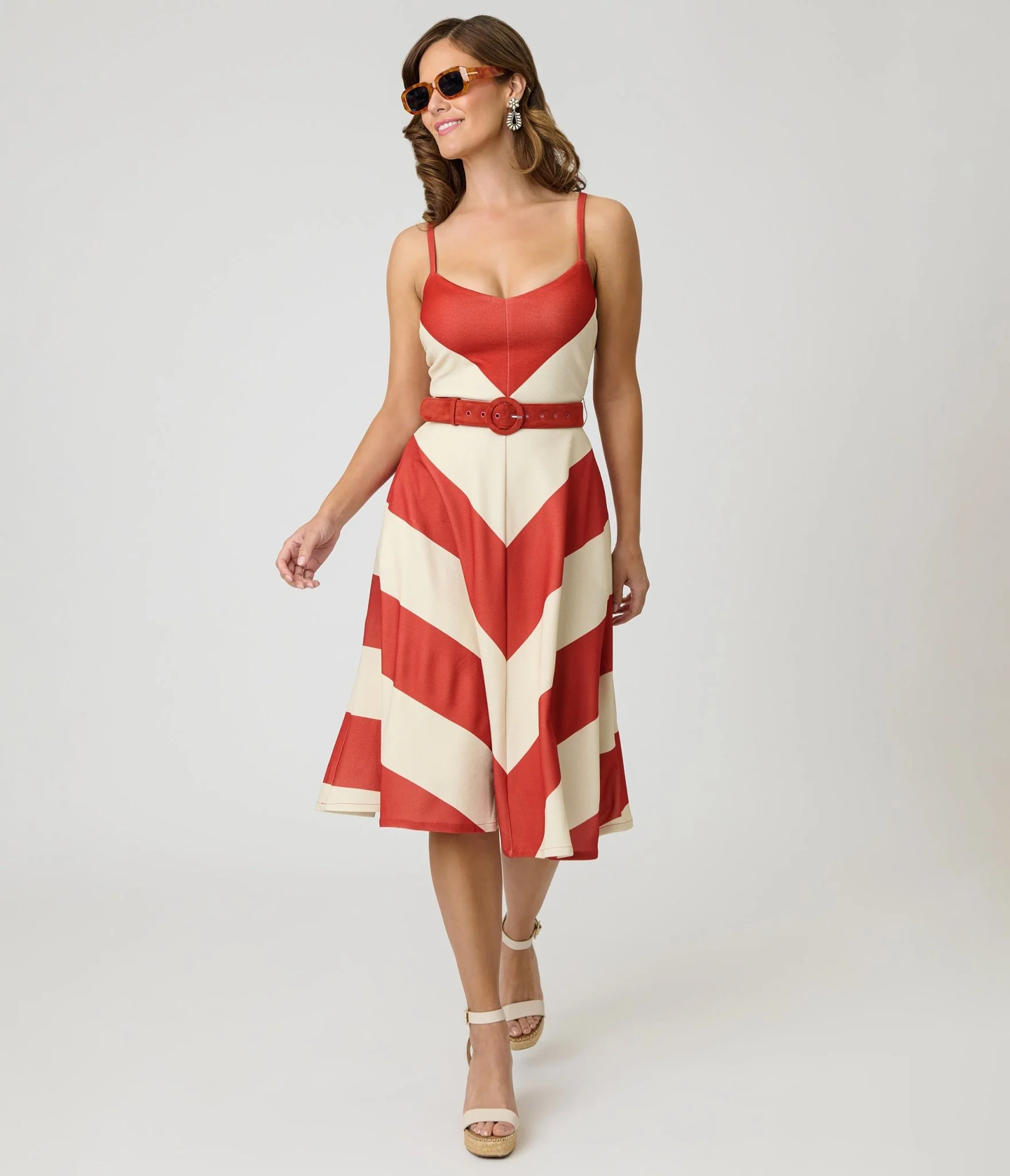 Smak Parlour Rust & Ivory Spaghetti Strap Chevron Midi Dress - Image 4