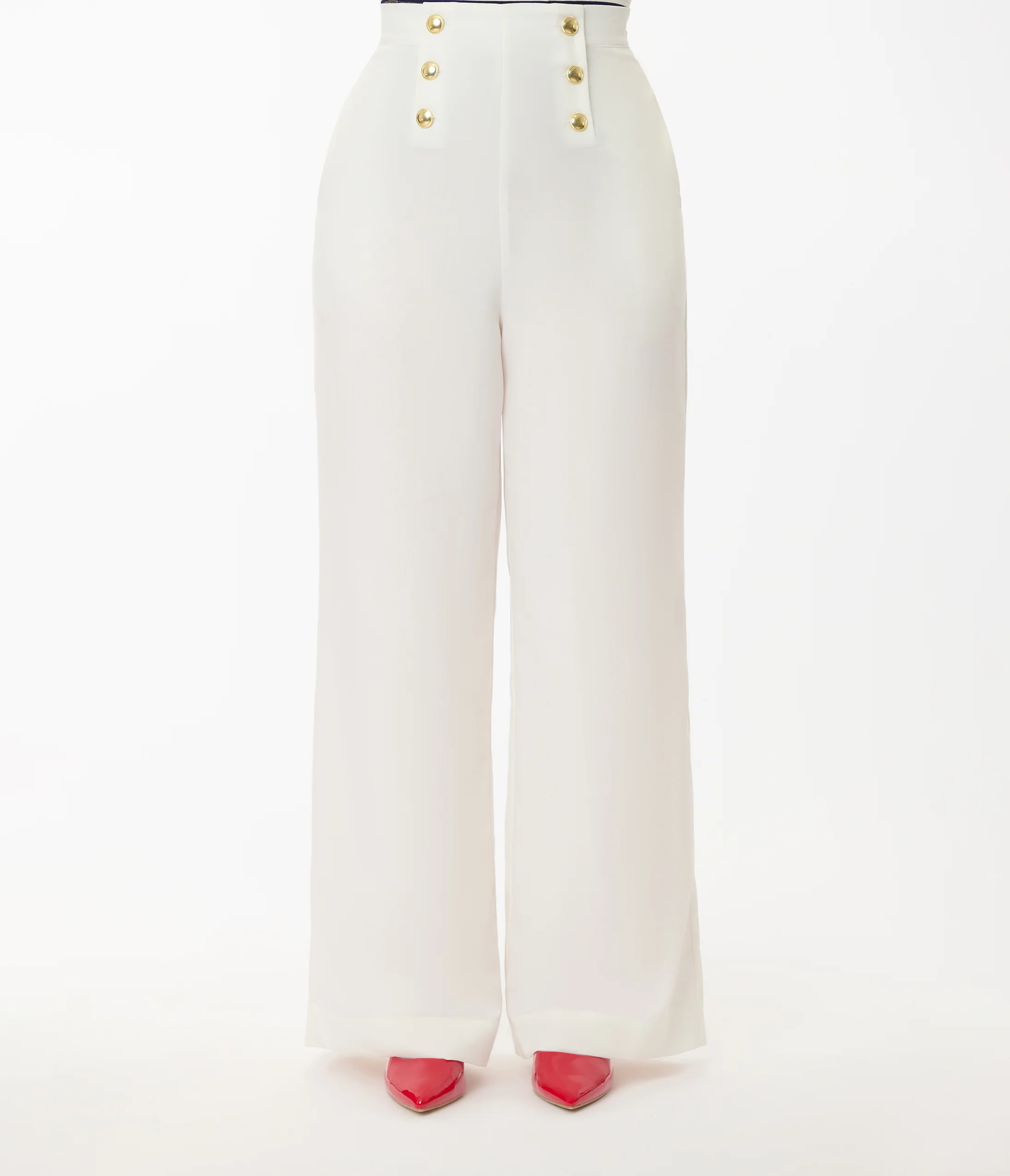 Smak Parlour White & Gold Button Wide Leg Sailor Pants - Image 2