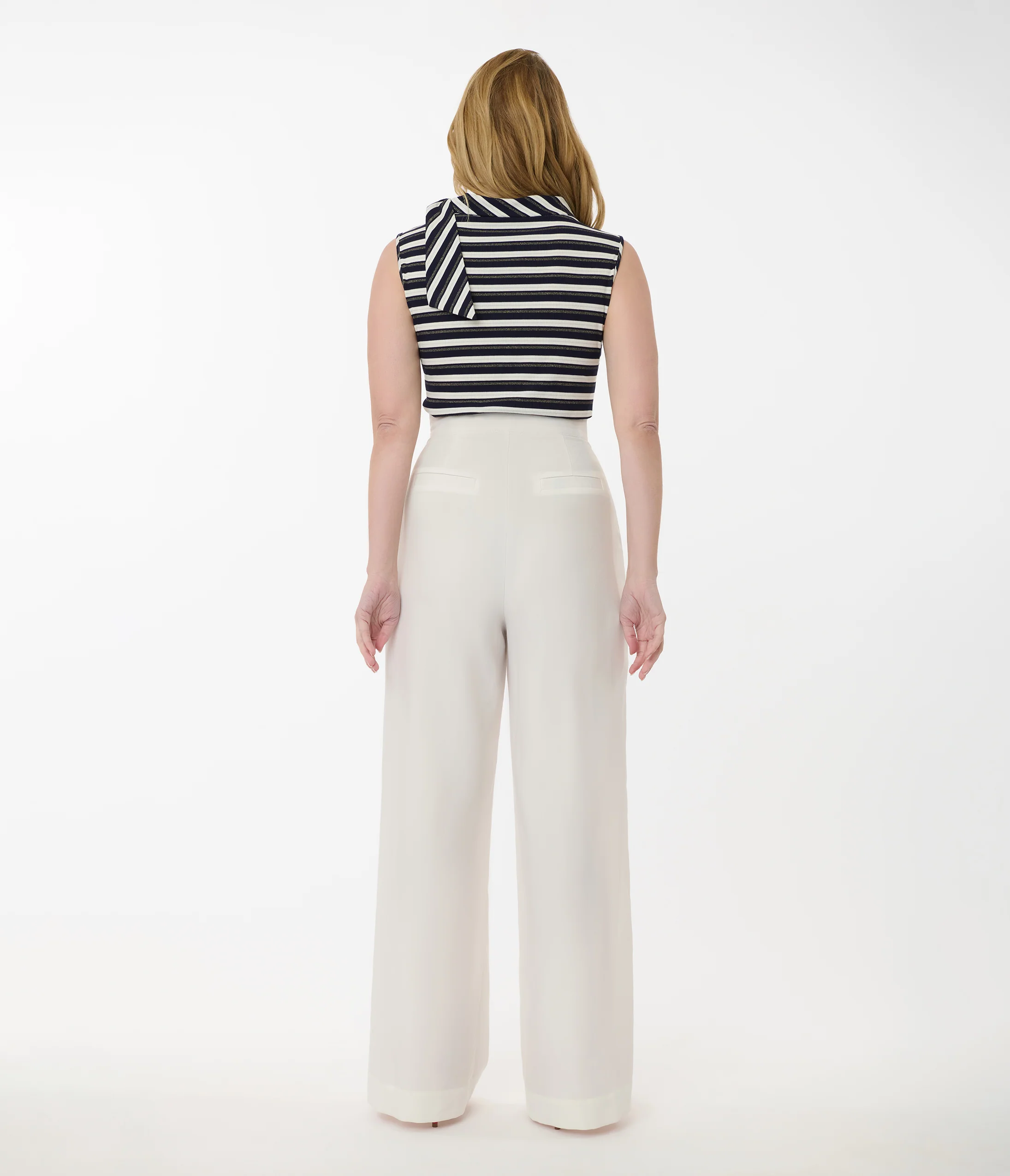 Smak Parlour White & Gold Button Wide Leg Sailor Pants - Image 3