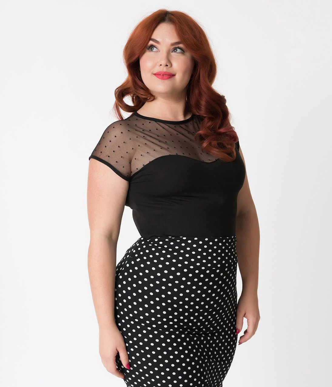 Steady Plus Size Black Mesh Dot Miss Fancy Knit Top - Image 3