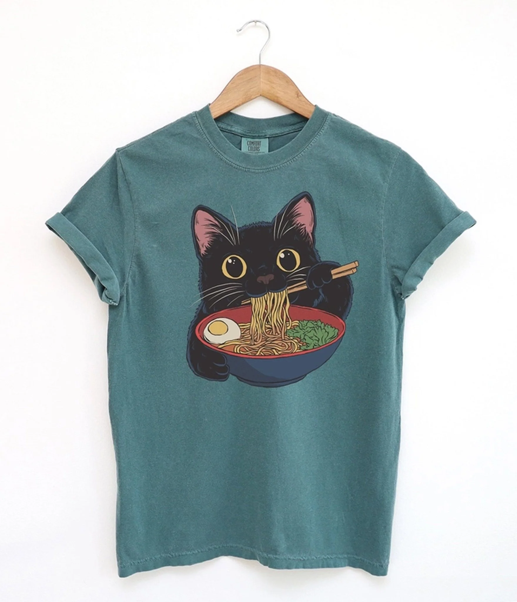 Teal Cat Ramen Graphic Tee