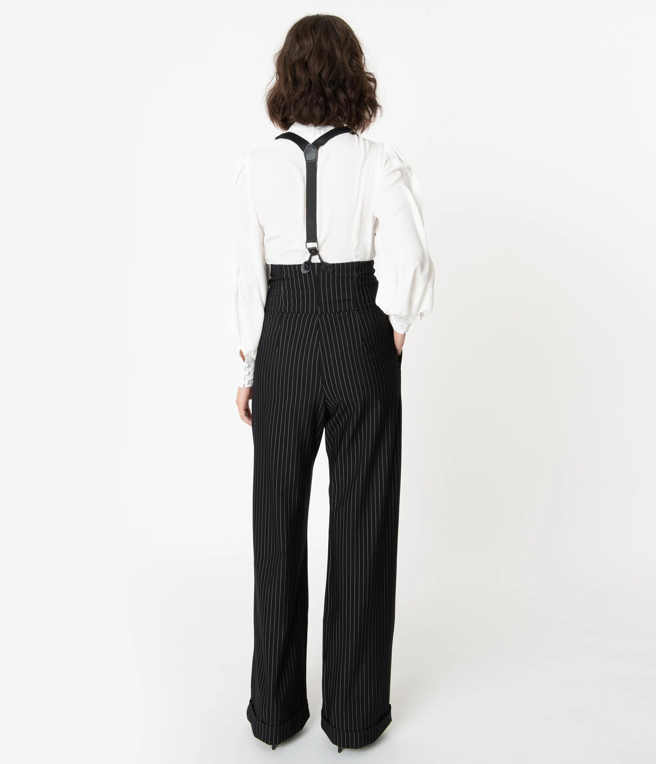 Unique Vintage 1930s Black & White Pin Stripe Thelma Suspender Pants - Image 2