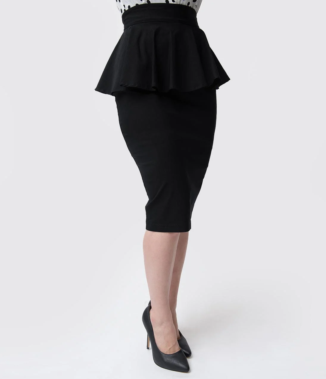 Unique Vintage 1940s Black Stretch Peplum Boulevard Pencil Skirt - Image 3