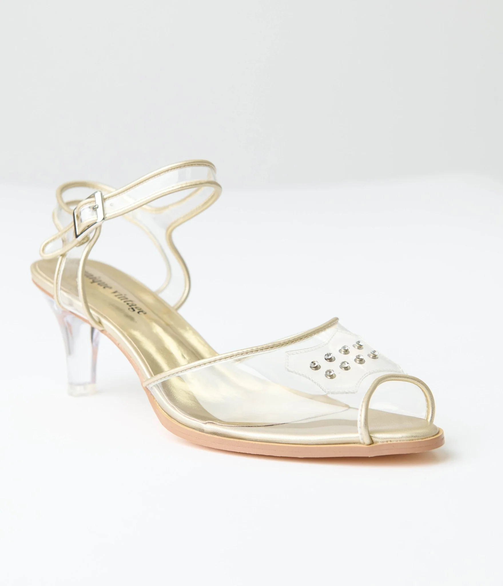 Unique Vintage 1940's Clear Rhinestone Kitten Heels - Image 3