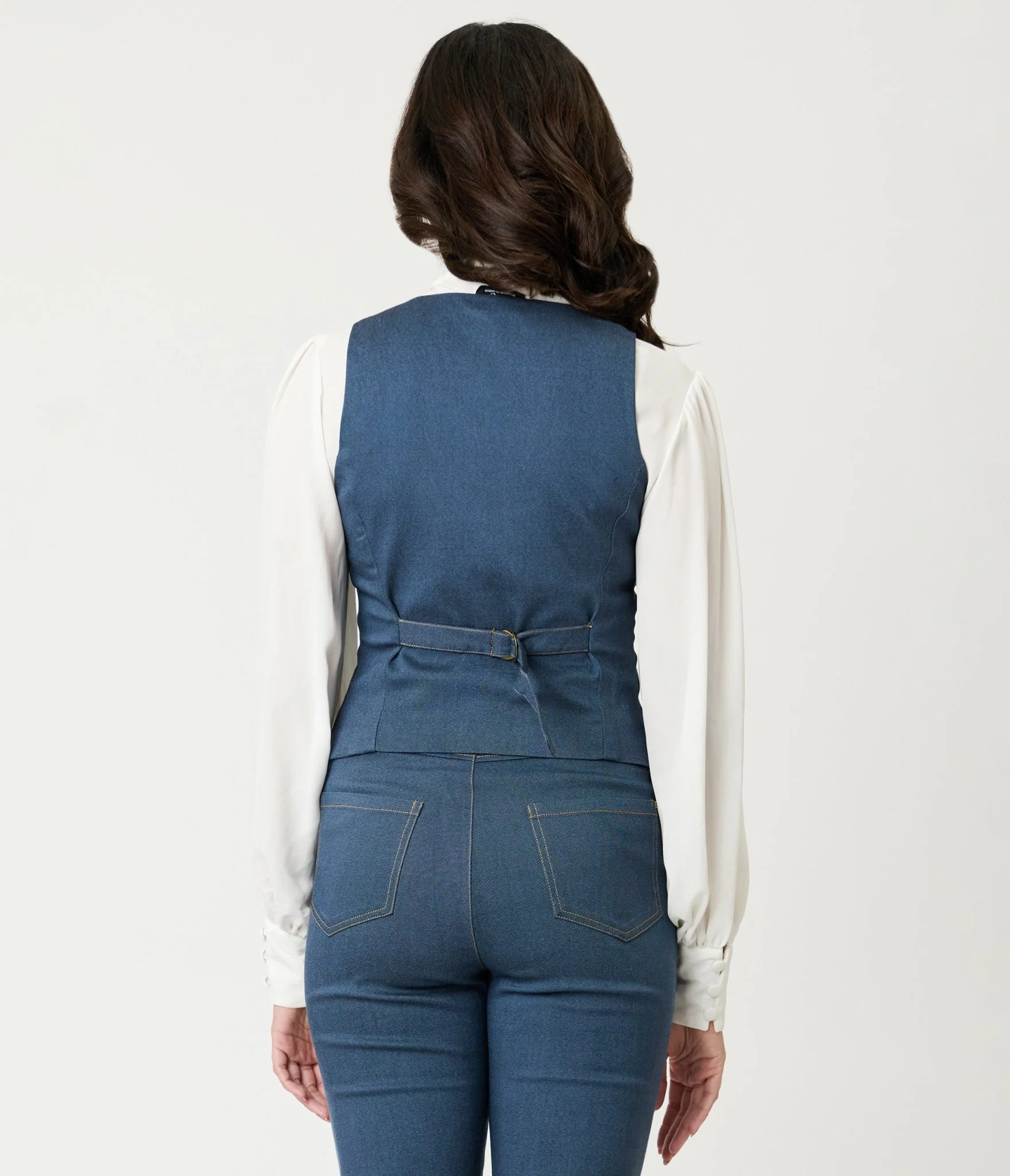 Unique Vintage 1940s Denim Embroidered Button Up Vest - Image 2