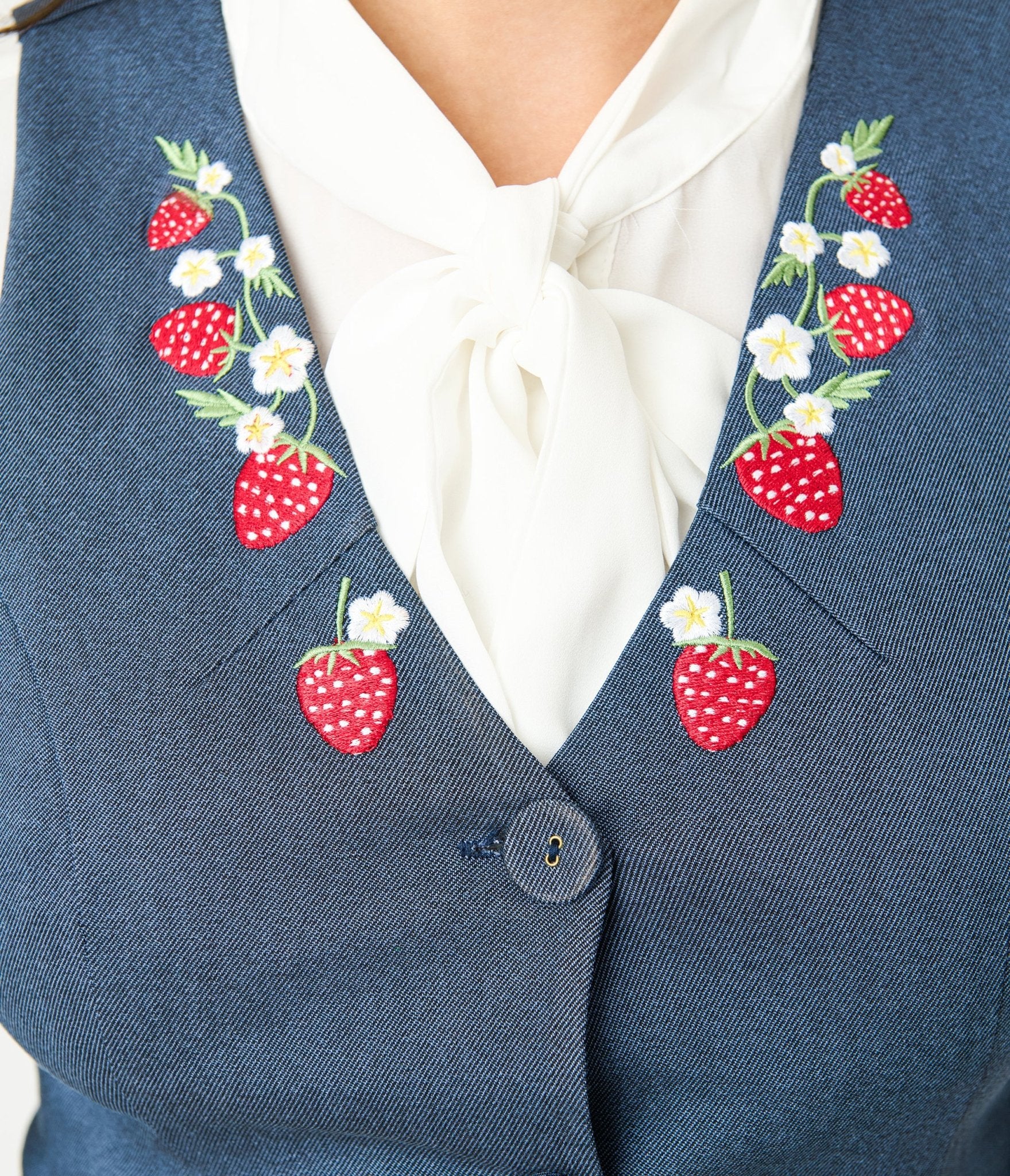 Unique Vintage 1940s Denim Embroidered Button Up Vest - Image 4
