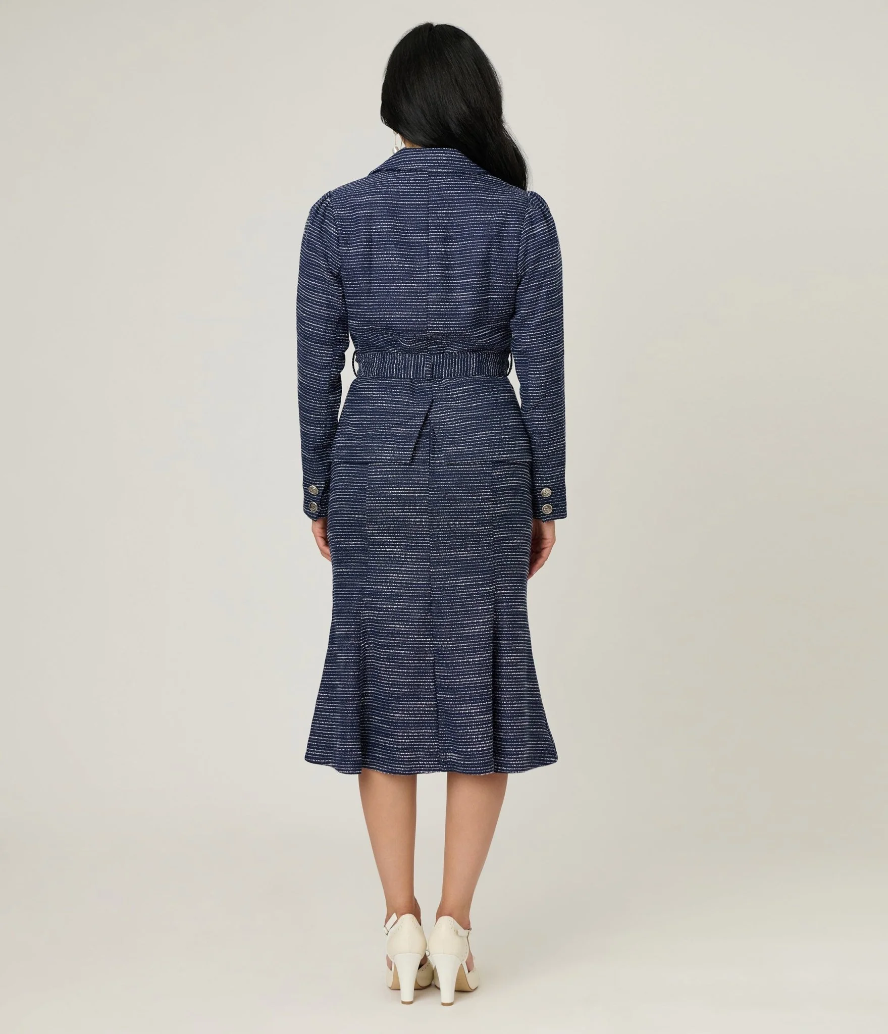Unique Vintage 1940s Navy & White Tweed Tina Trumpet Skirt - Image 3