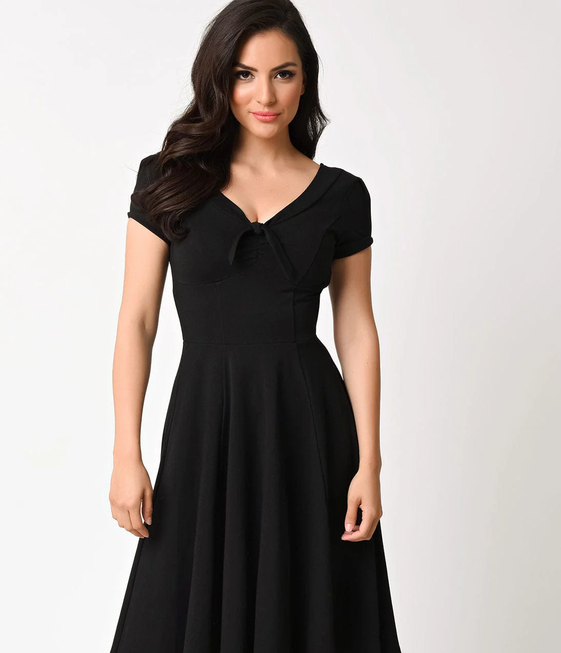 Unique Vintage 1940s Style Black Knit Short Sleeve Natalie Swing Dress - Image 4