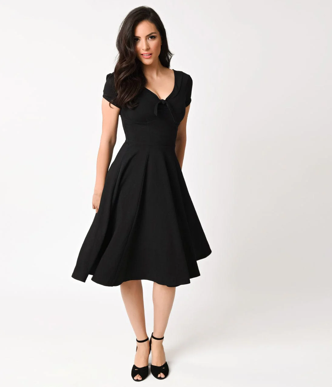 Unique Vintage 1940s Style Black Knit Short Sleeve Natalie Swing Dress - Image 5