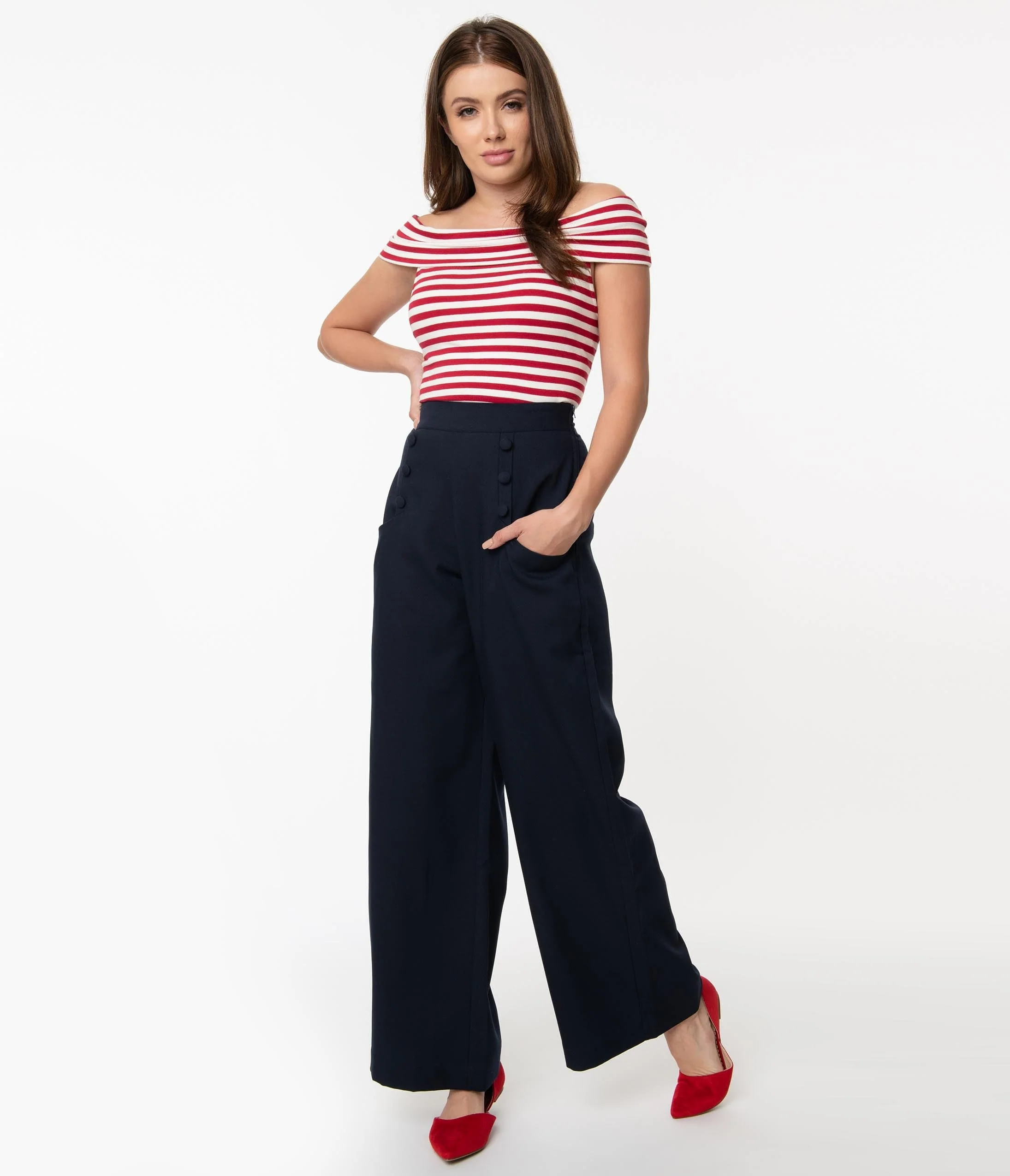 Unique Vintage 1940s Navy Blue High Waist Sailor Ginger Pants - Image 4