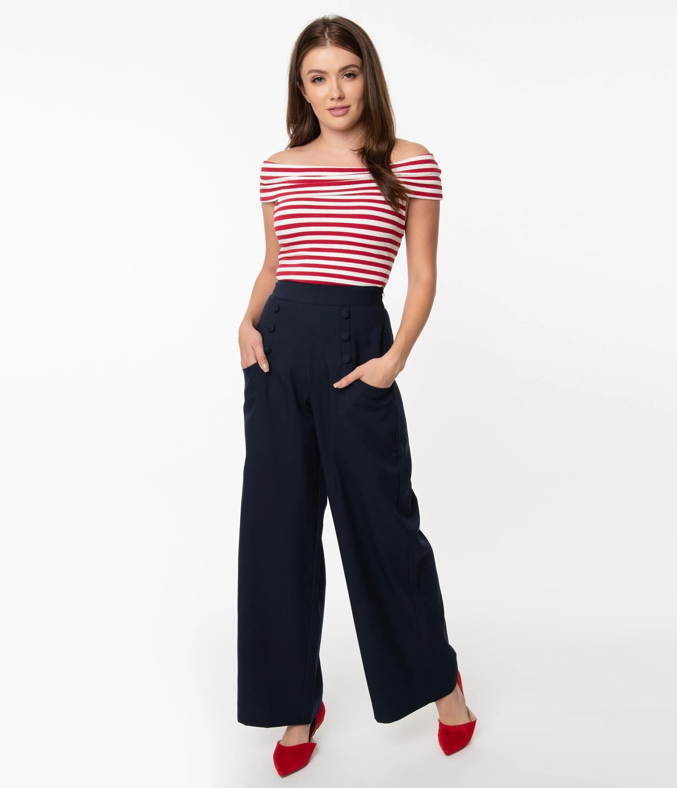 Unique Vintage 1940s Navy Blue High Waist Sailor Ginger Pants - Image 5