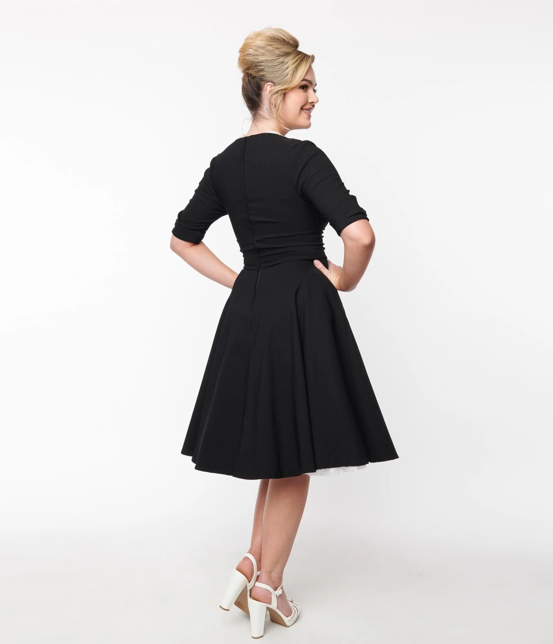 Unique Vintage Black Delores Swing Dress with Sleeves - Image 2