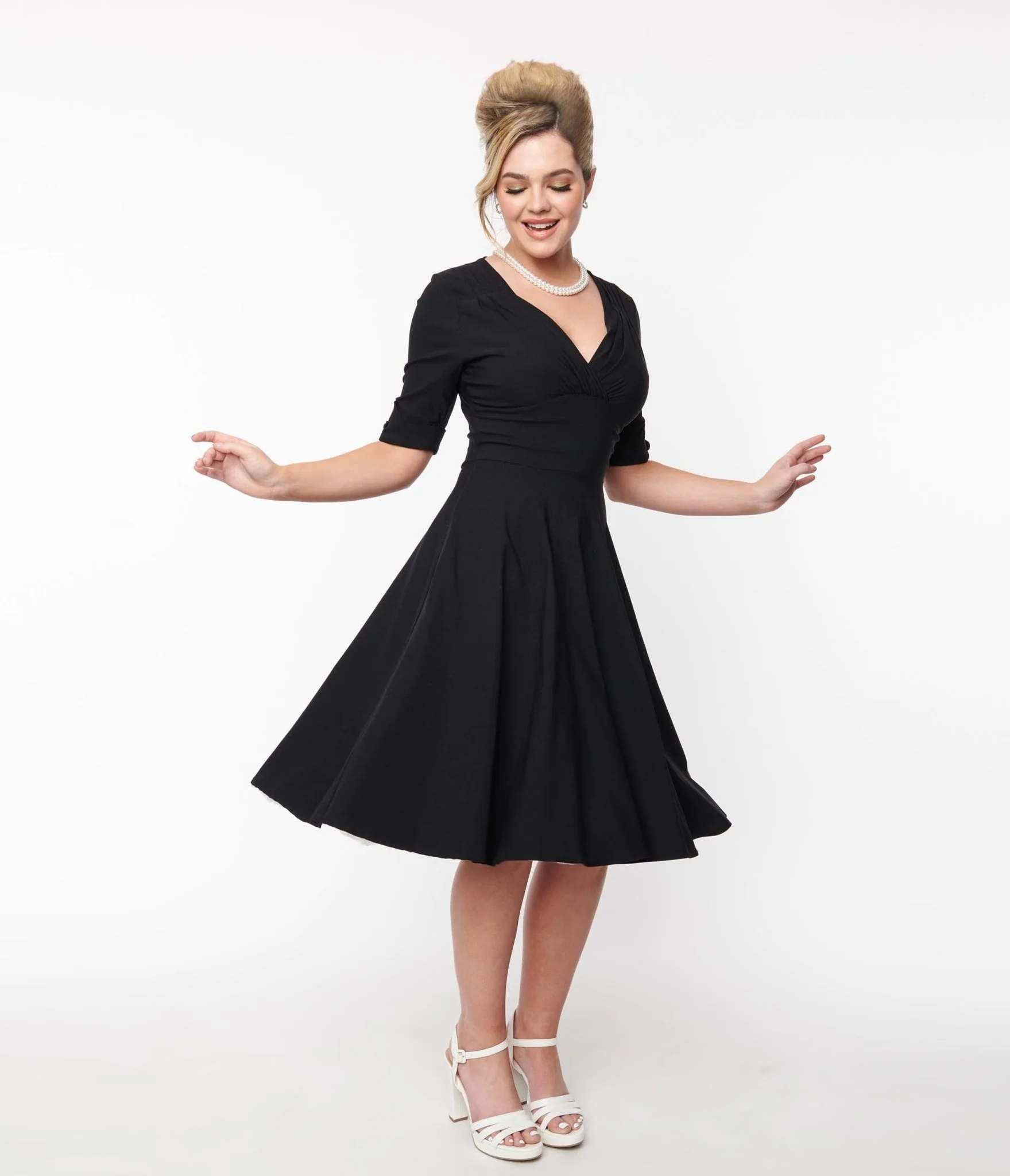 Unique Vintage Black Delores Swing Dress with Sleeves - Image 3