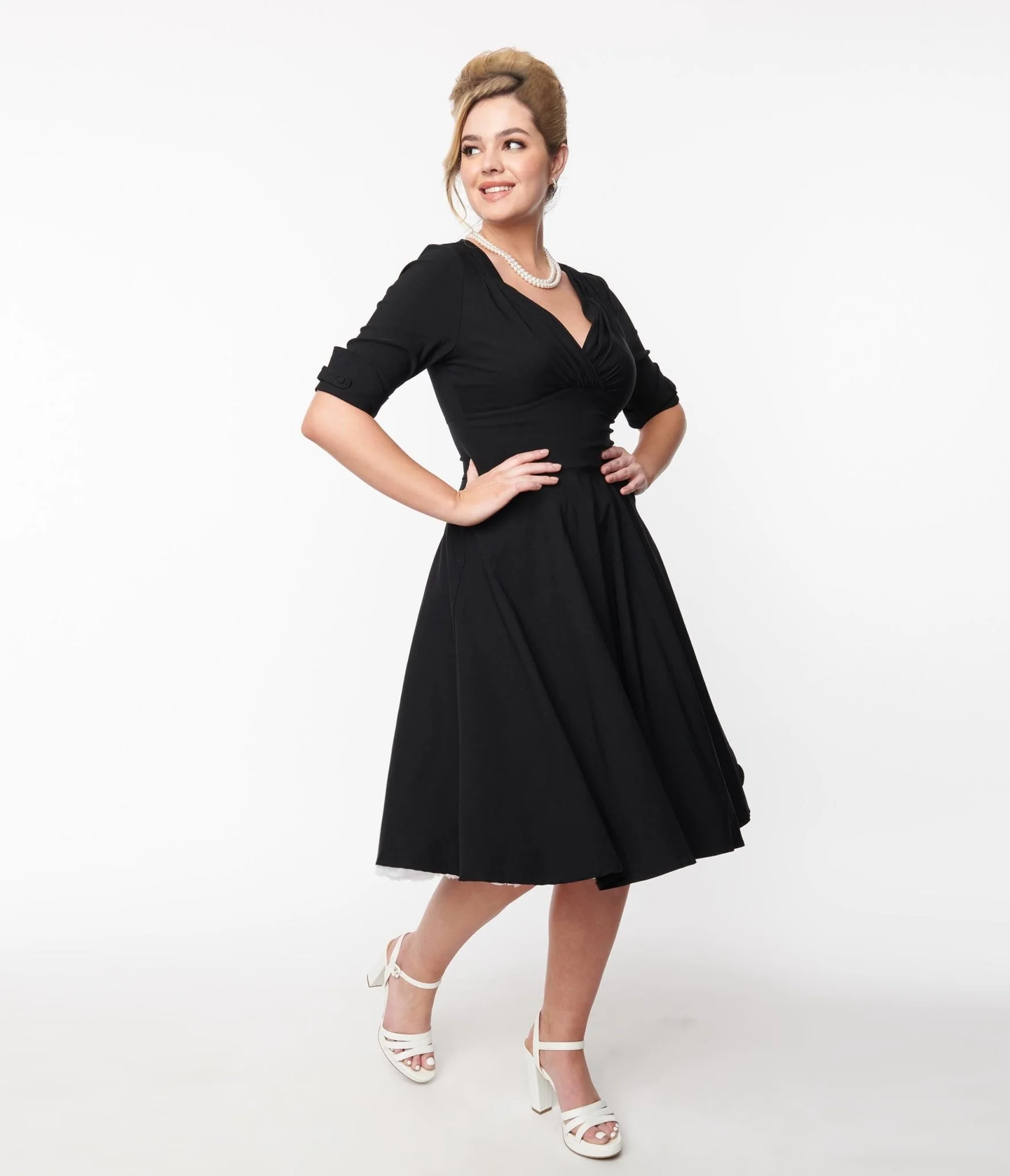 Unique Vintage Black Delores Swing Dress with Sleeves - Image 4