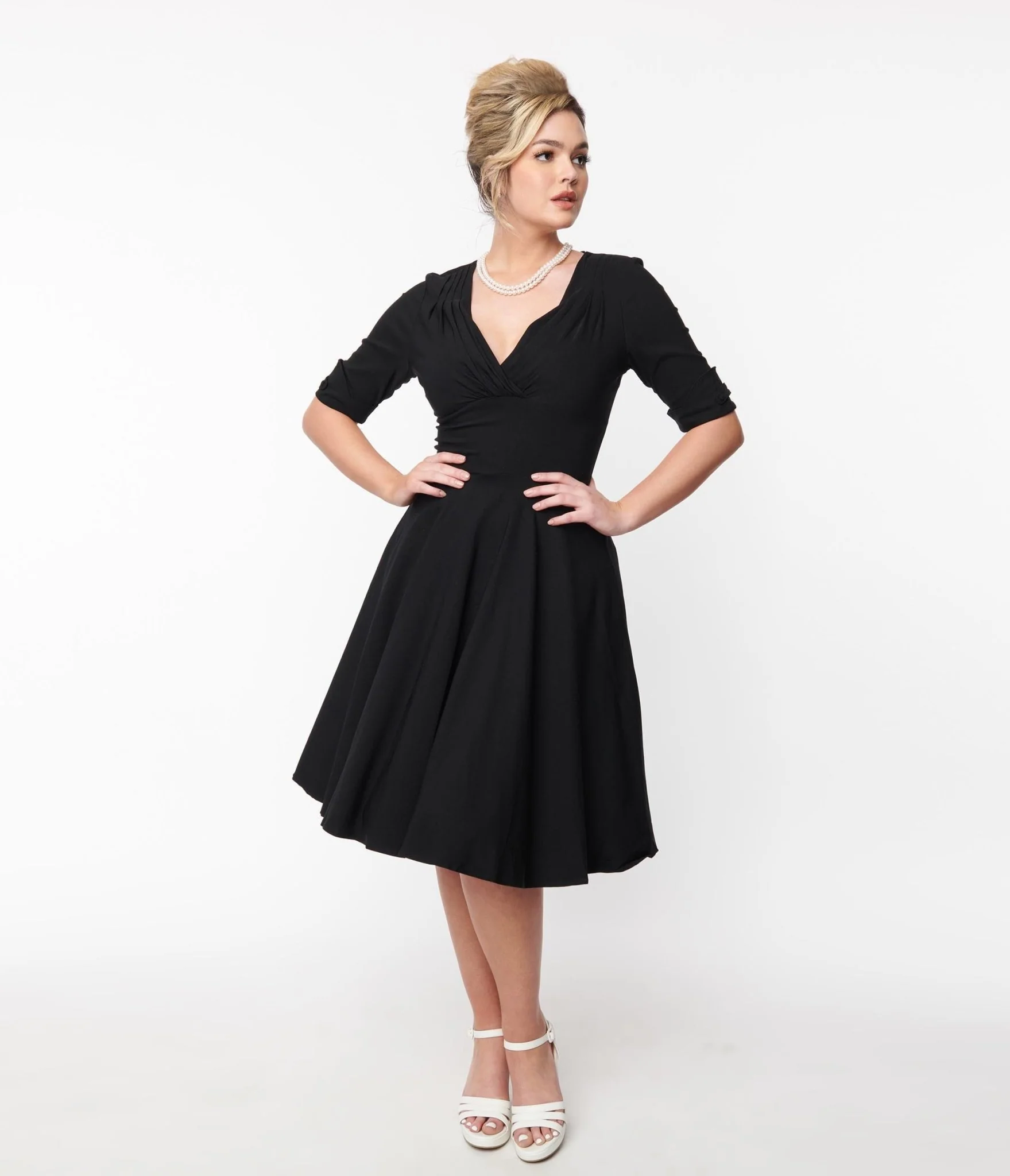Unique Vintage Black Delores Swing Dress with Sleeves - Image 5