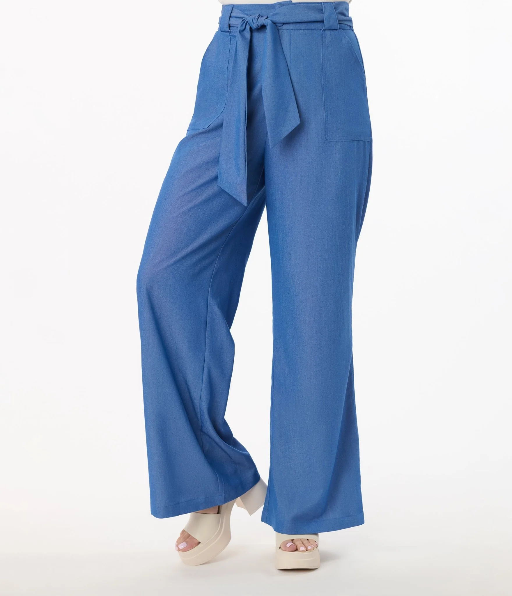 Unique Vintage 1950s Blue Chambray Wide Leg Trousers - Image 2
