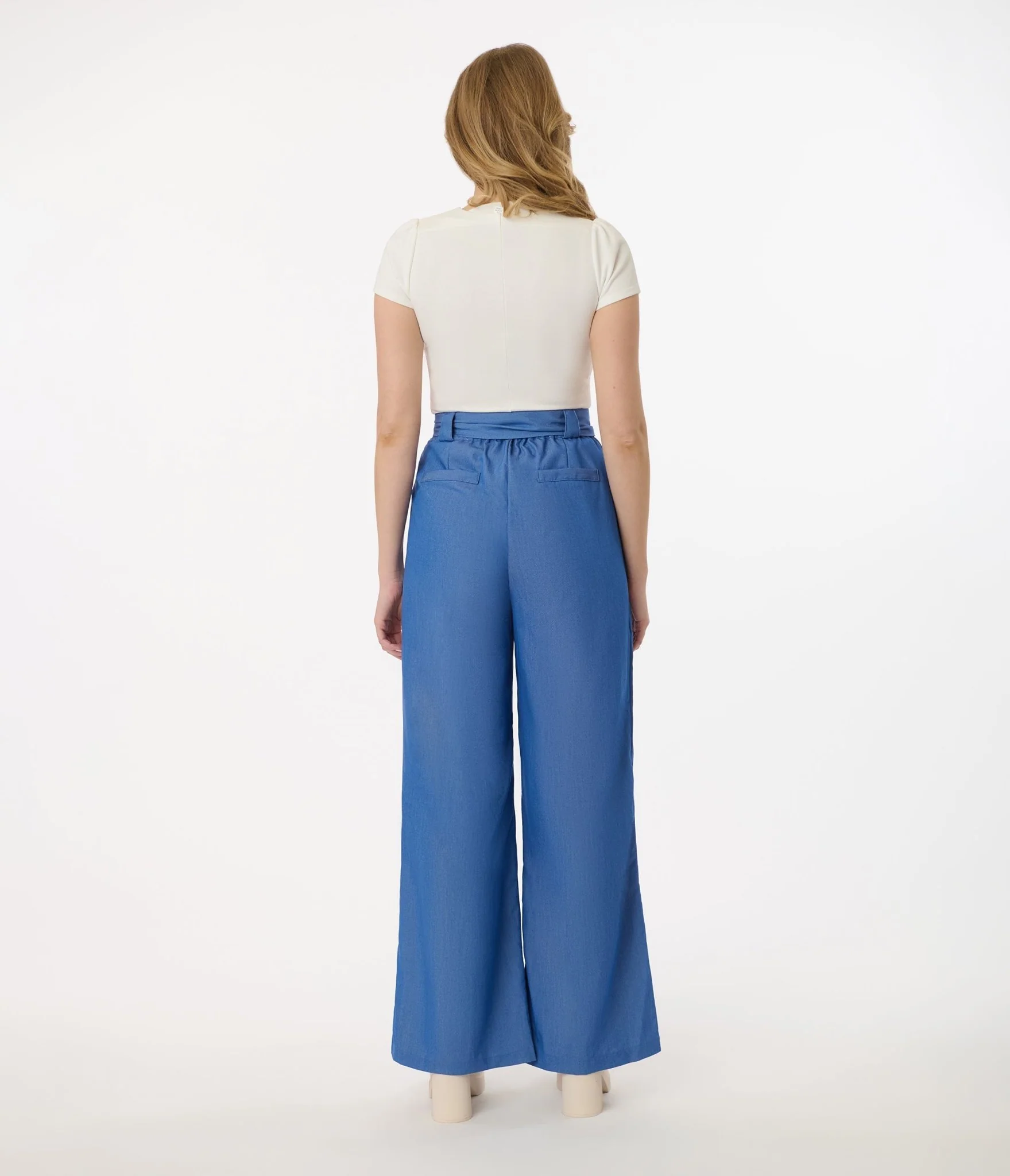 Unique Vintage 1950s Blue Chambray Wide Leg Trousers - Image 3