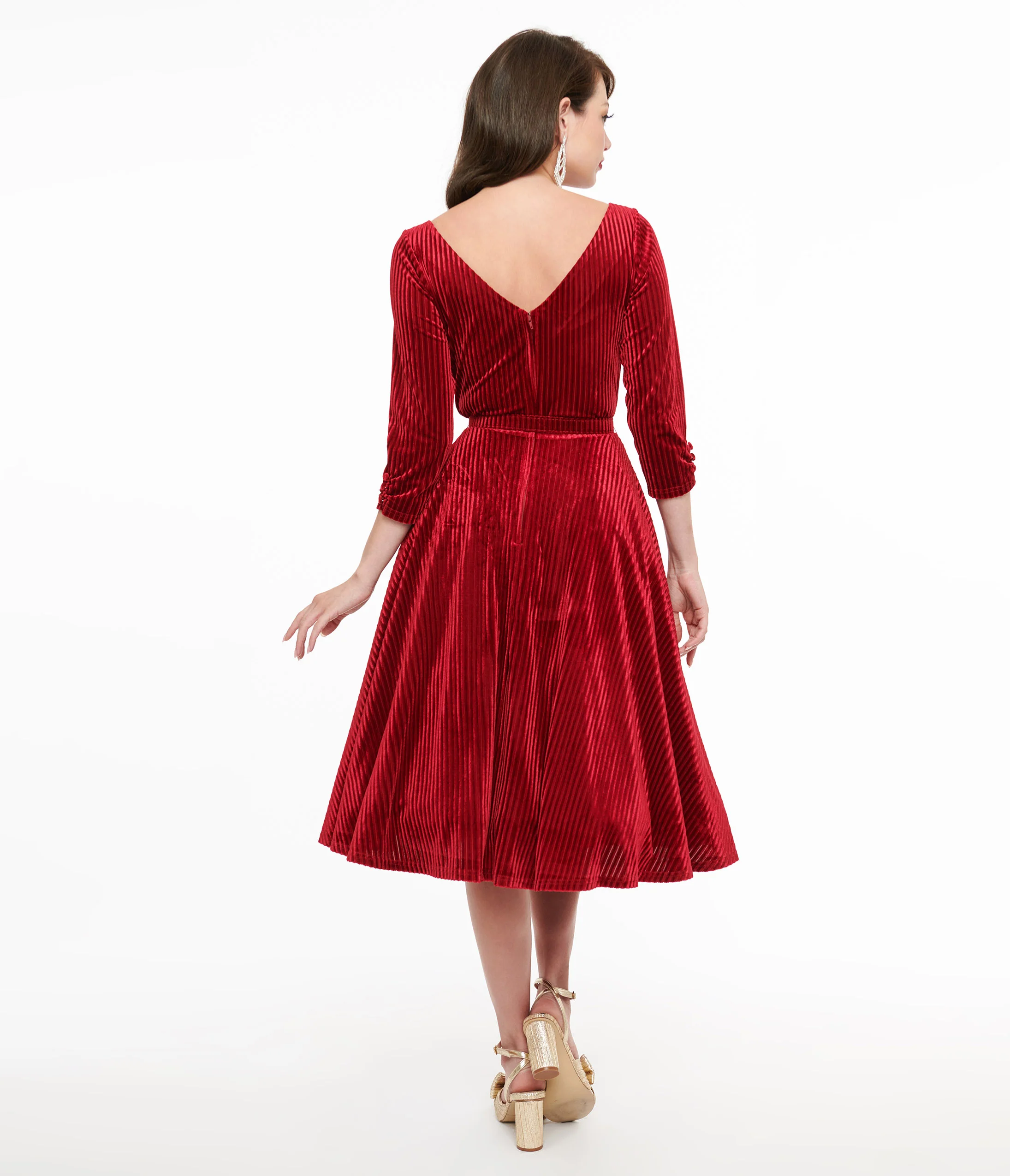 Unique Vintage 1950s Burgundy Textured Velvet Devon Swing Dress - Image 2