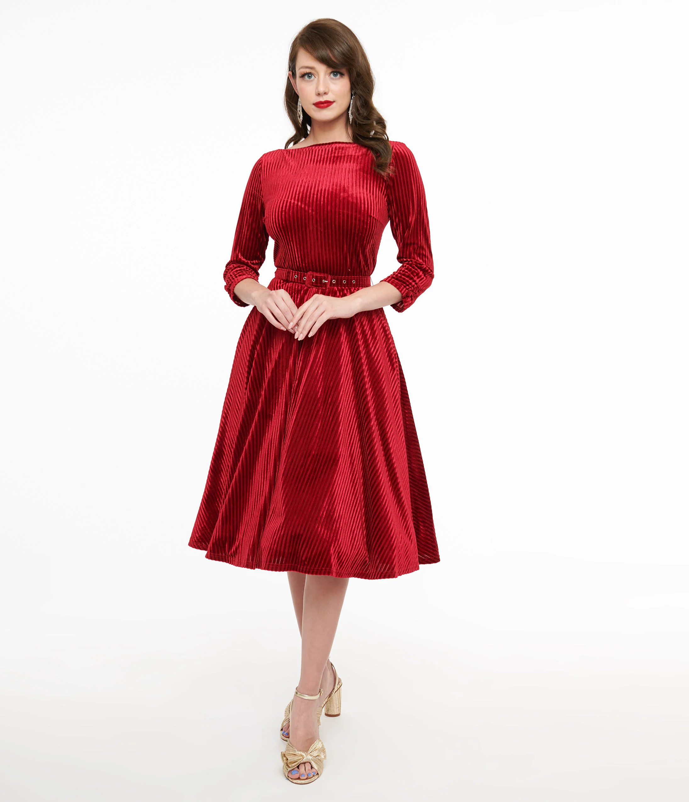 Unique Vintage 1950s Burgundy Textured Velvet Devon Swing Dress - Image 3