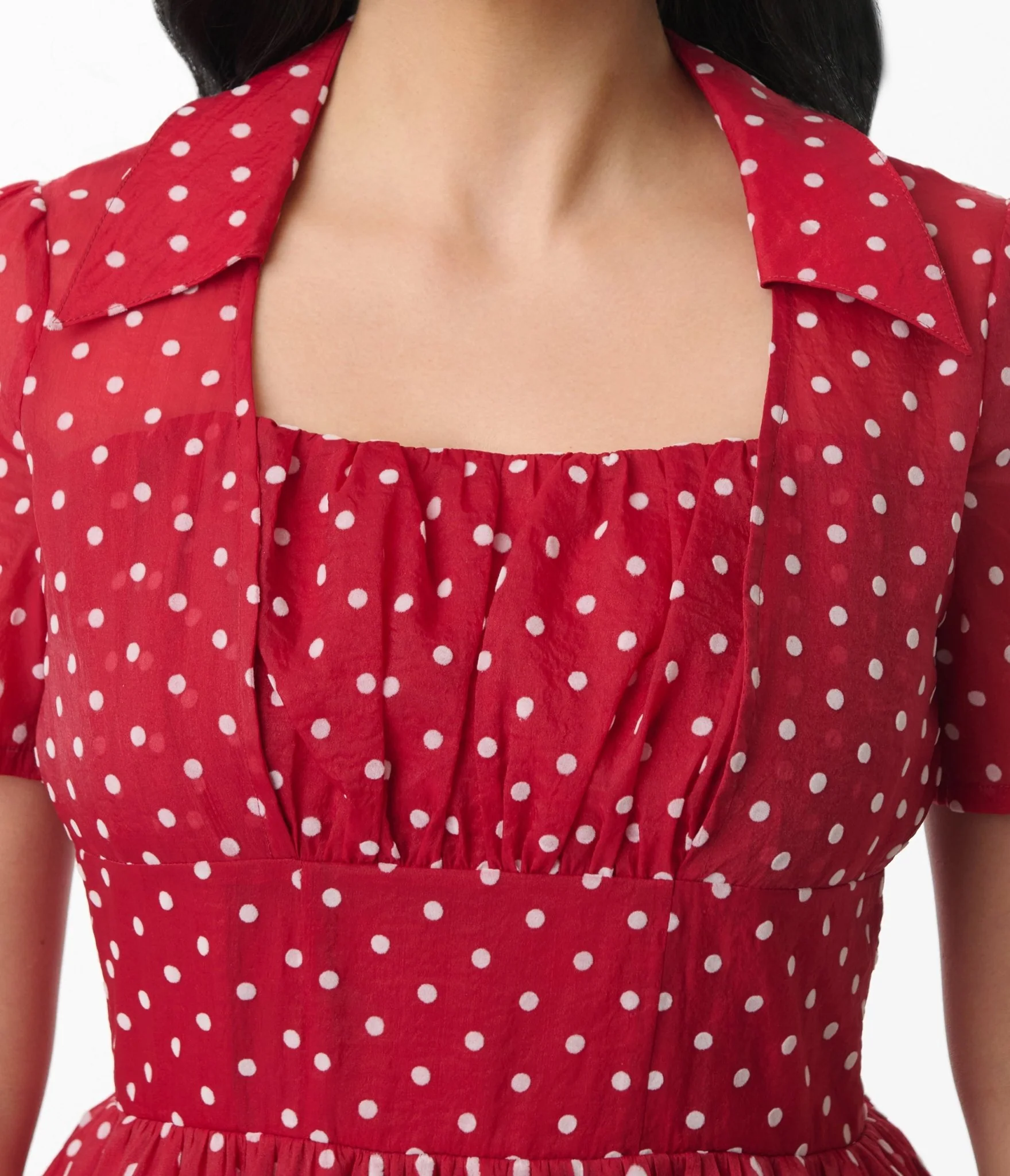 Unique Vintage Burgundy & White Swiss Dot Libby Swing Dress - Image 2