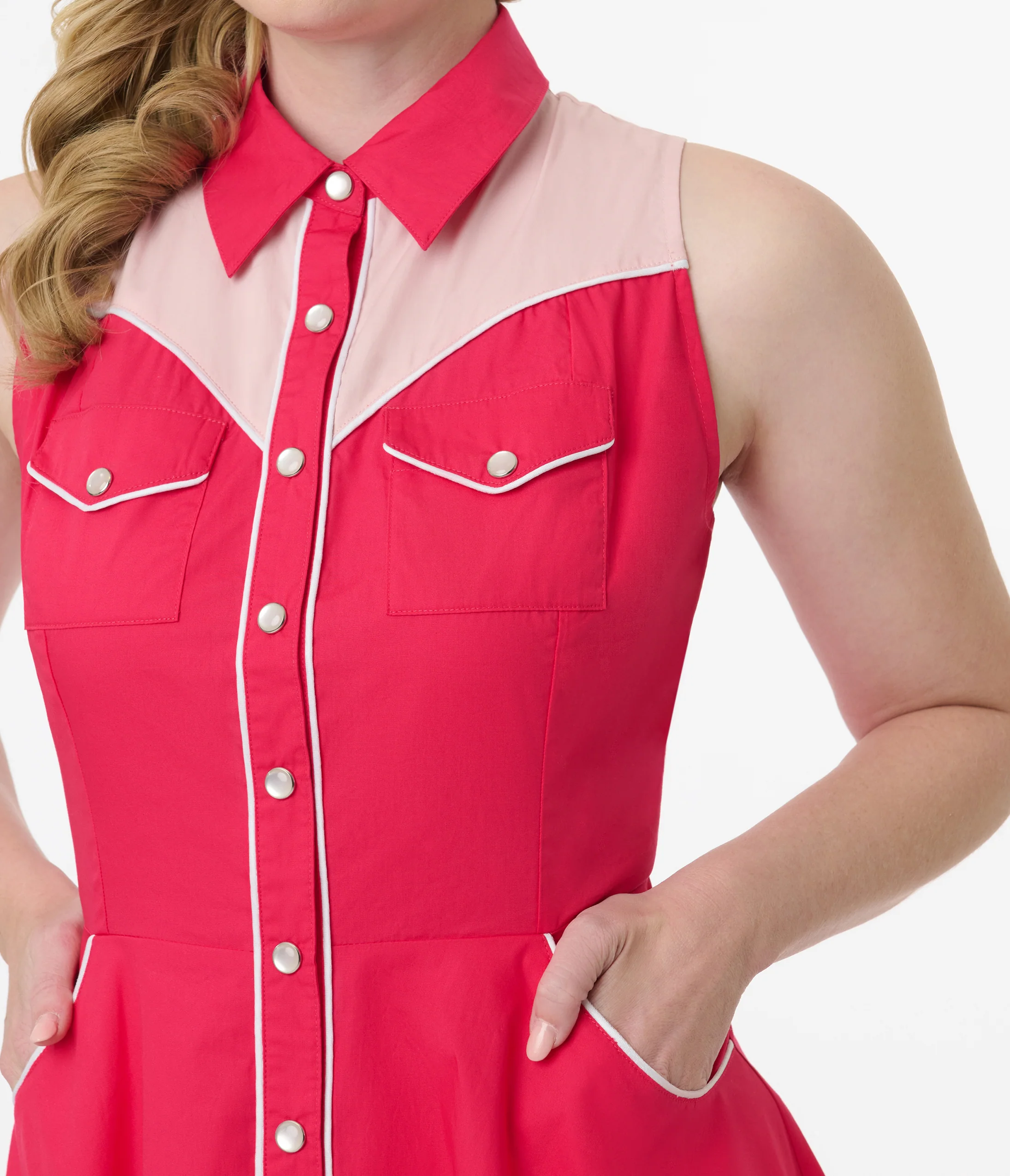 Unique Vintage 1950s Pink Western Cotton Flare Dress - Image 2