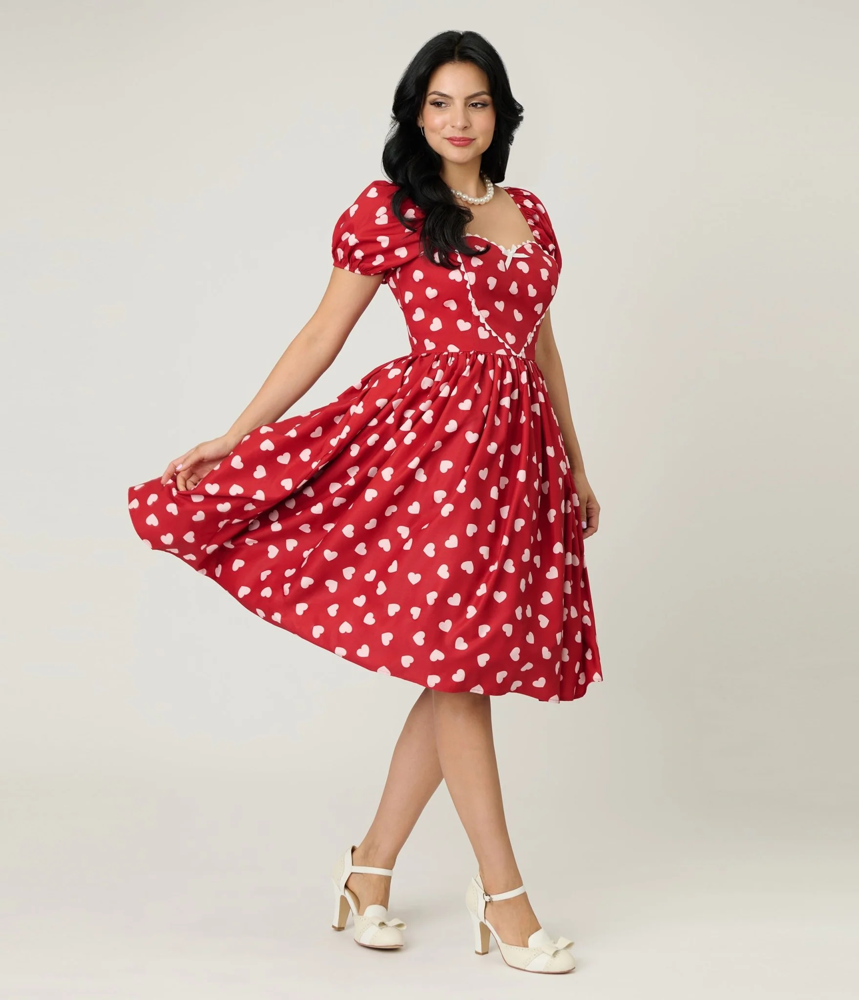 Unique Vintage 1950s Red & Pink Heart Convertible Sweetheart Dress