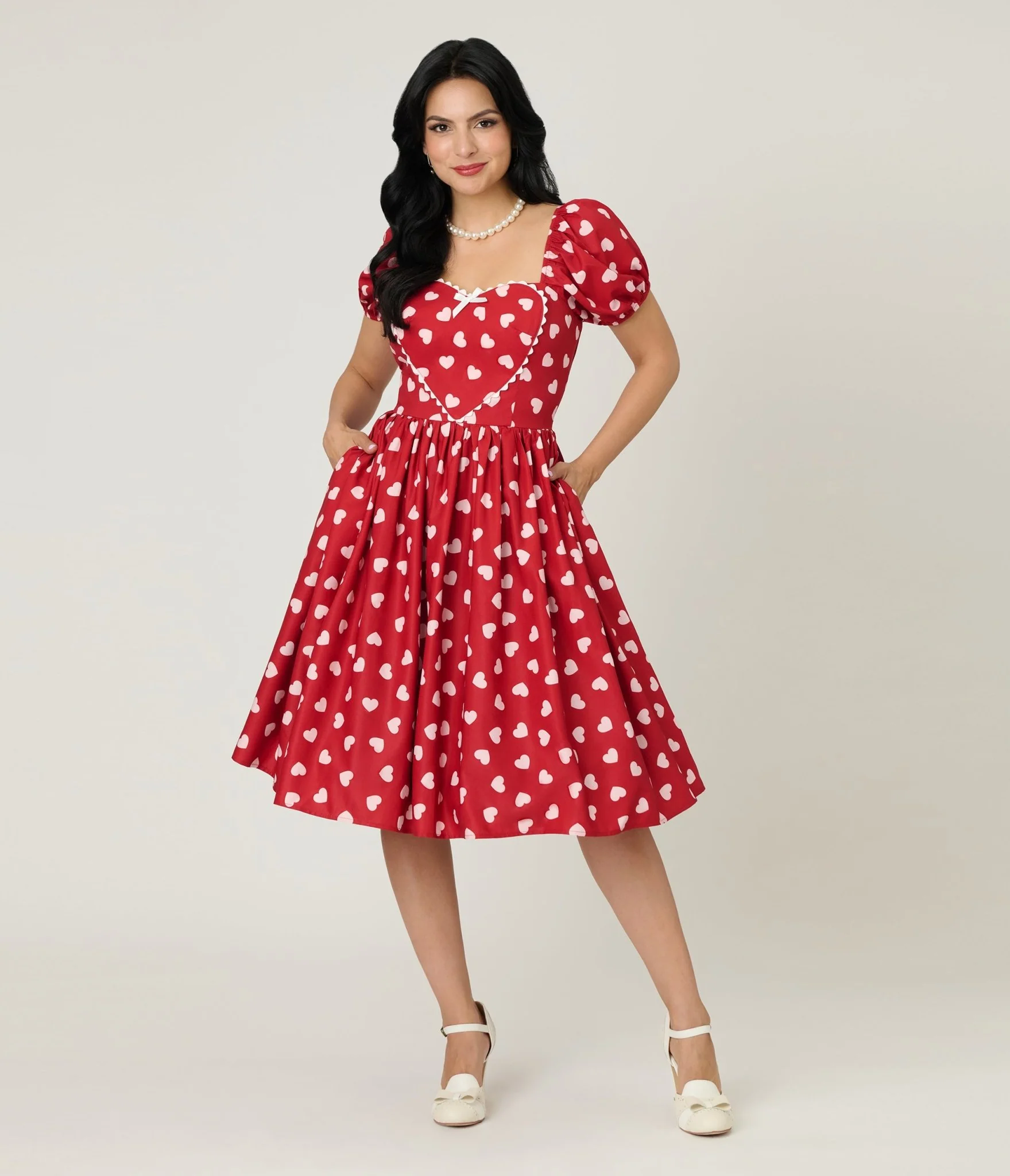 Unique Vintage 1950s Red & Pink Heart Convertible Sweetheart Dress - Image 3