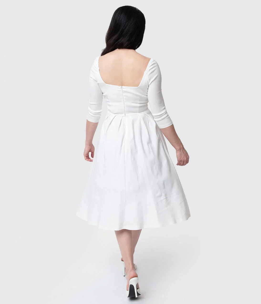 Unique Vintage 1950s Style Ivory Bengaline Sweetheart Lamar Swing Dress - Image 2