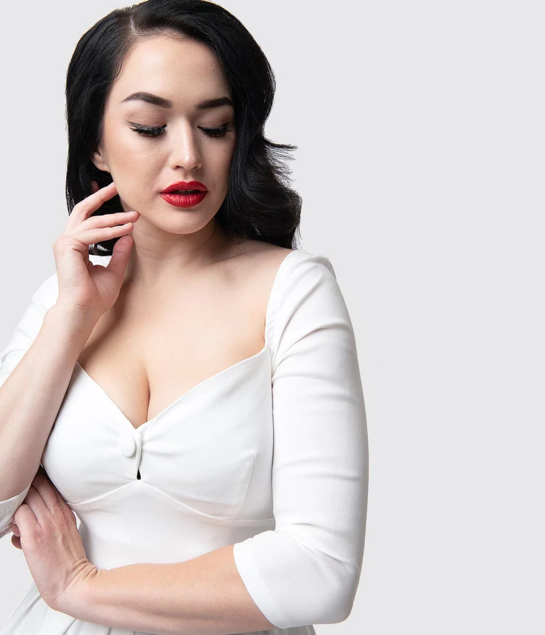 Unique Vintage 1950s Style Ivory Bengaline Sweetheart Lamar Swing Dress - Image 3