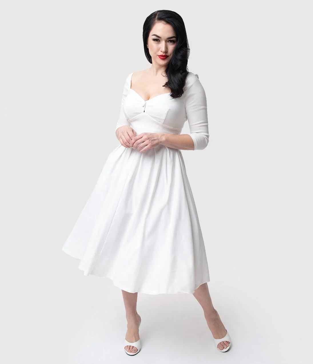 Unique Vintage 1950s Style Ivory Bengaline Sweetheart Lamar Swing Dress - Image 4
