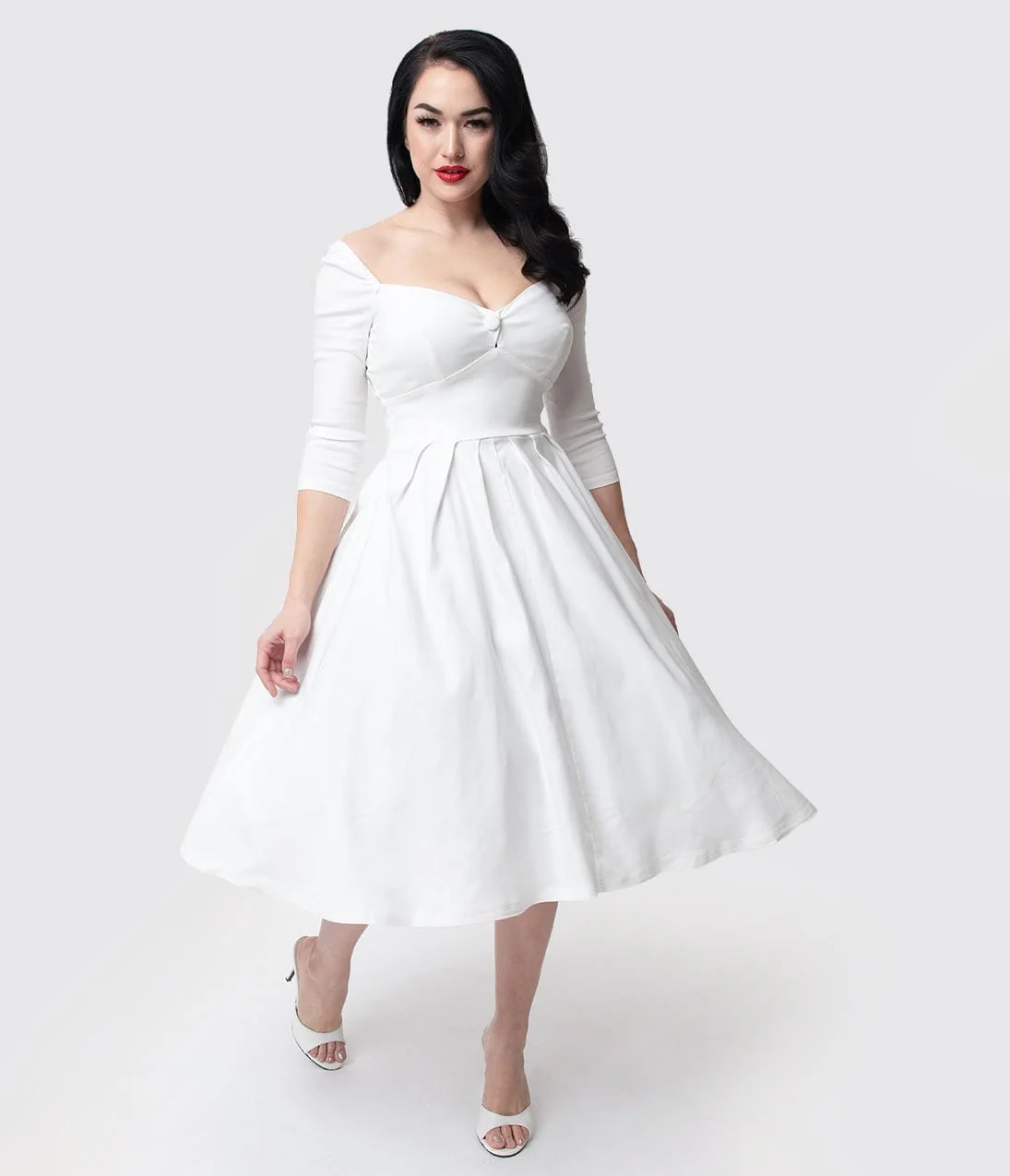 Unique Vintage 1950s Style Ivory Bengaline Sweetheart Lamar Swing Dress - Image 5