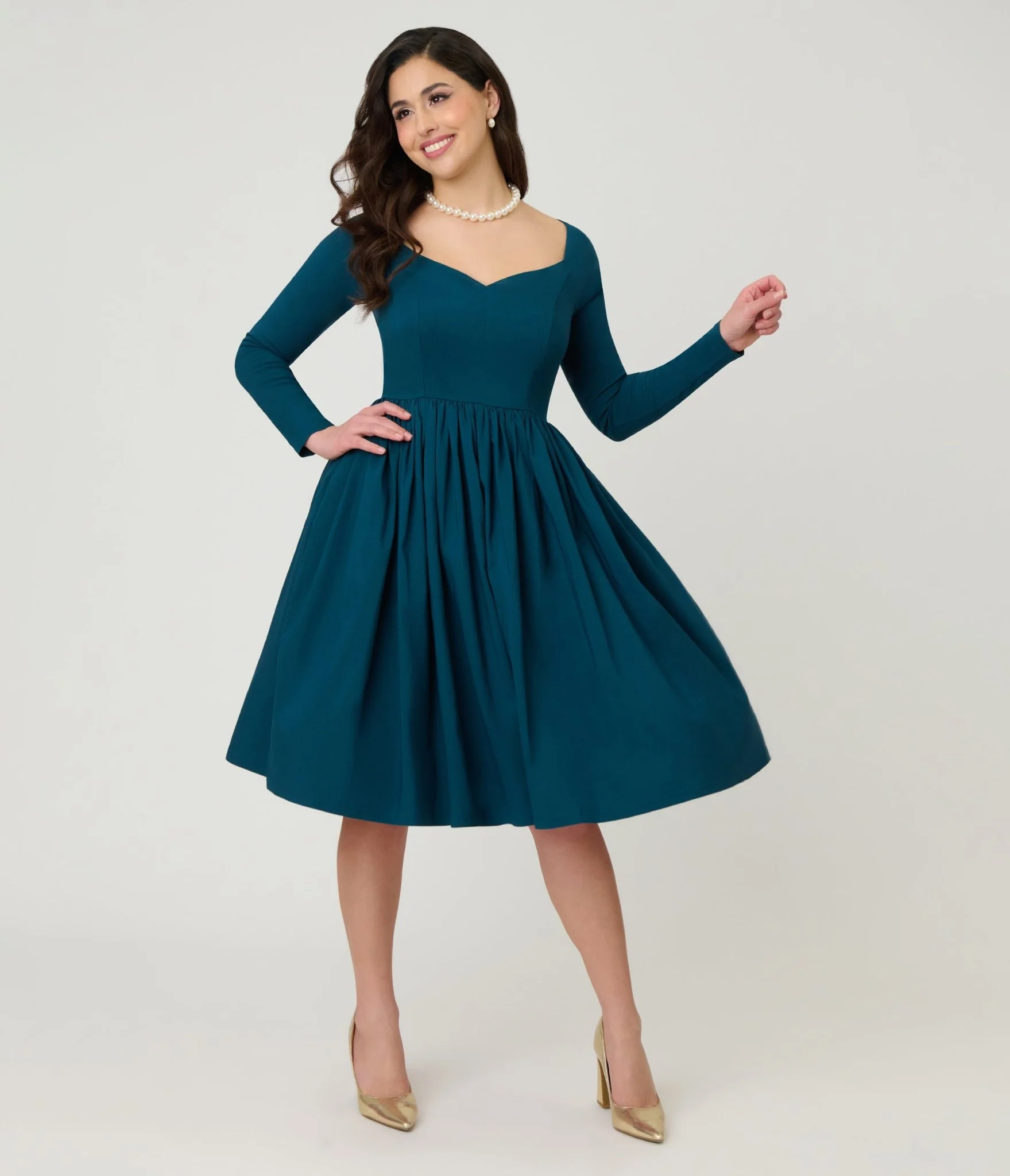 Unique Vintage 1950s Teal Sweetheart Swing Dress - Image 3