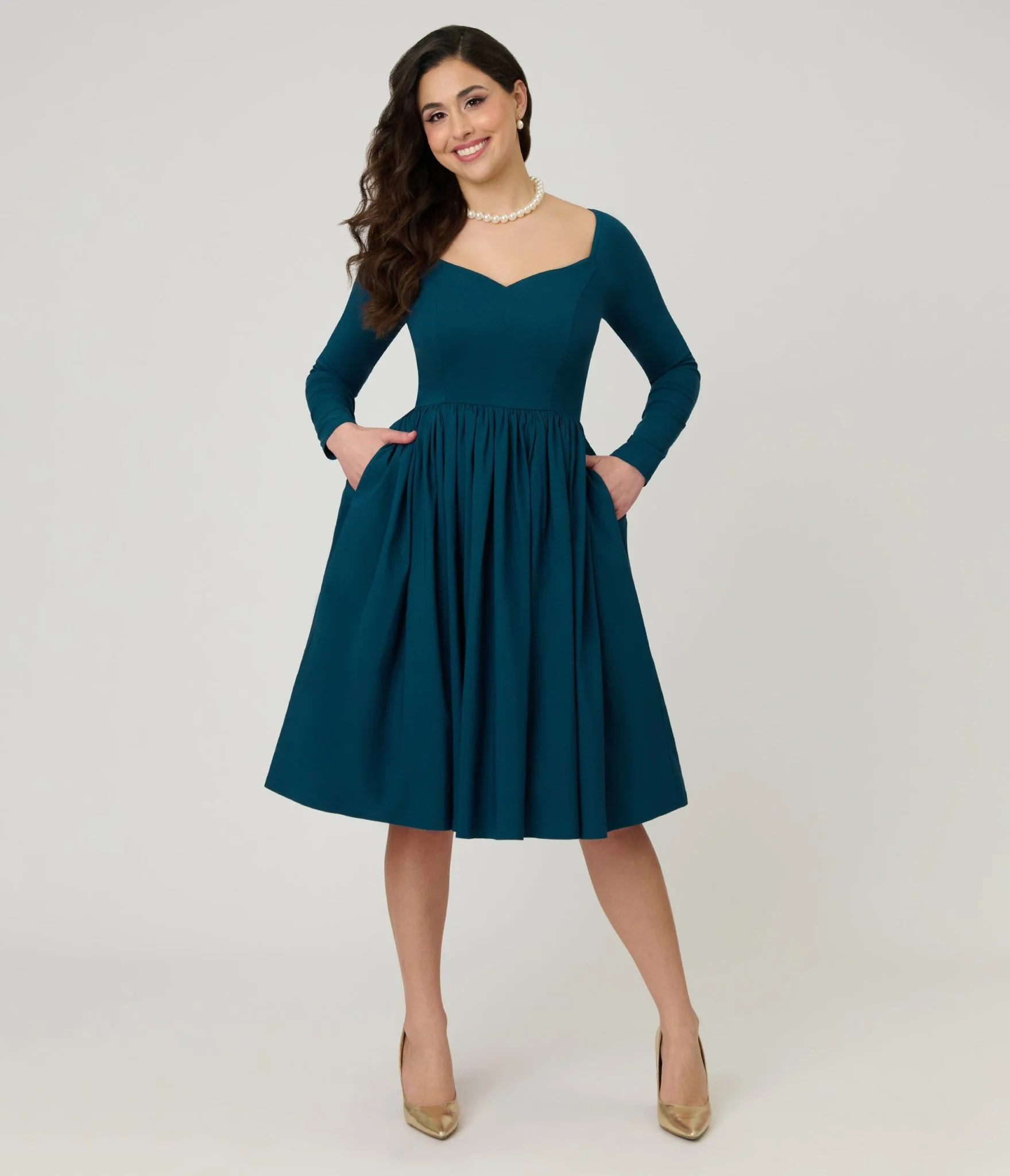 Unique Vintage 1950s Teal Sweetheart Swing Dress - Image 4