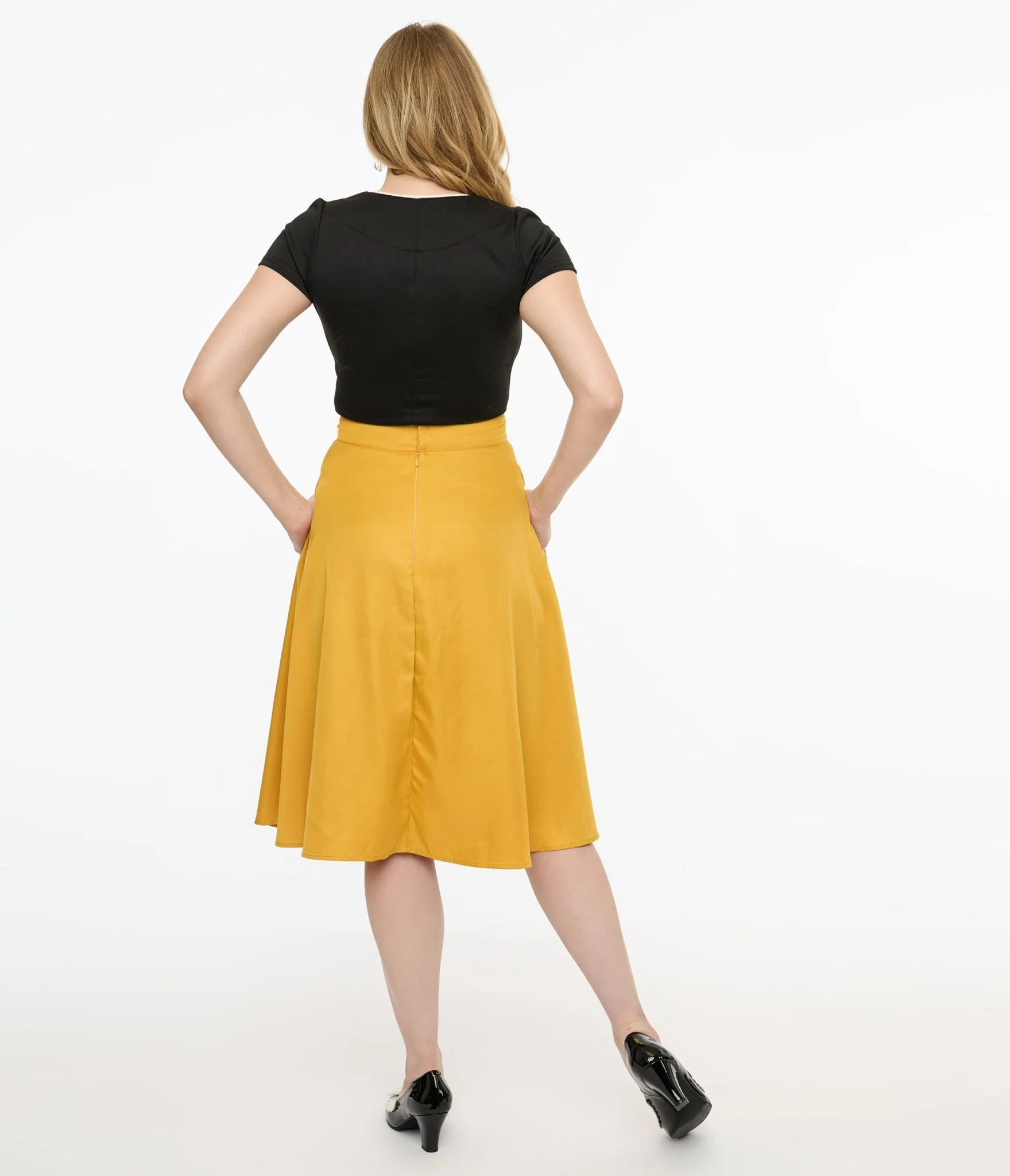 Unique Vintage 1950s Mustard High Waist Vivien Swing Skirt - Image 3