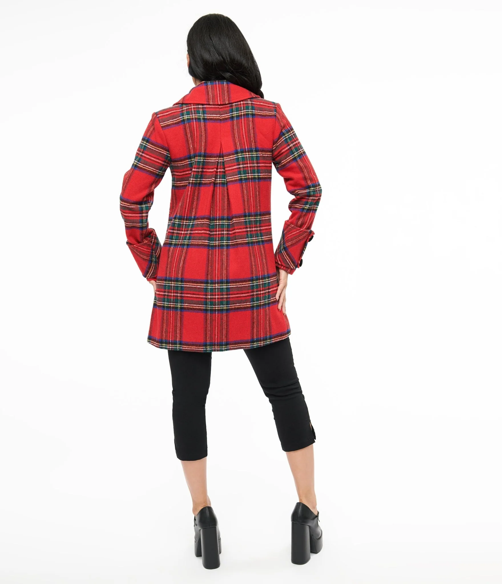 Unique Vintage 1960s Red Plaid Peacoat - Image 2
