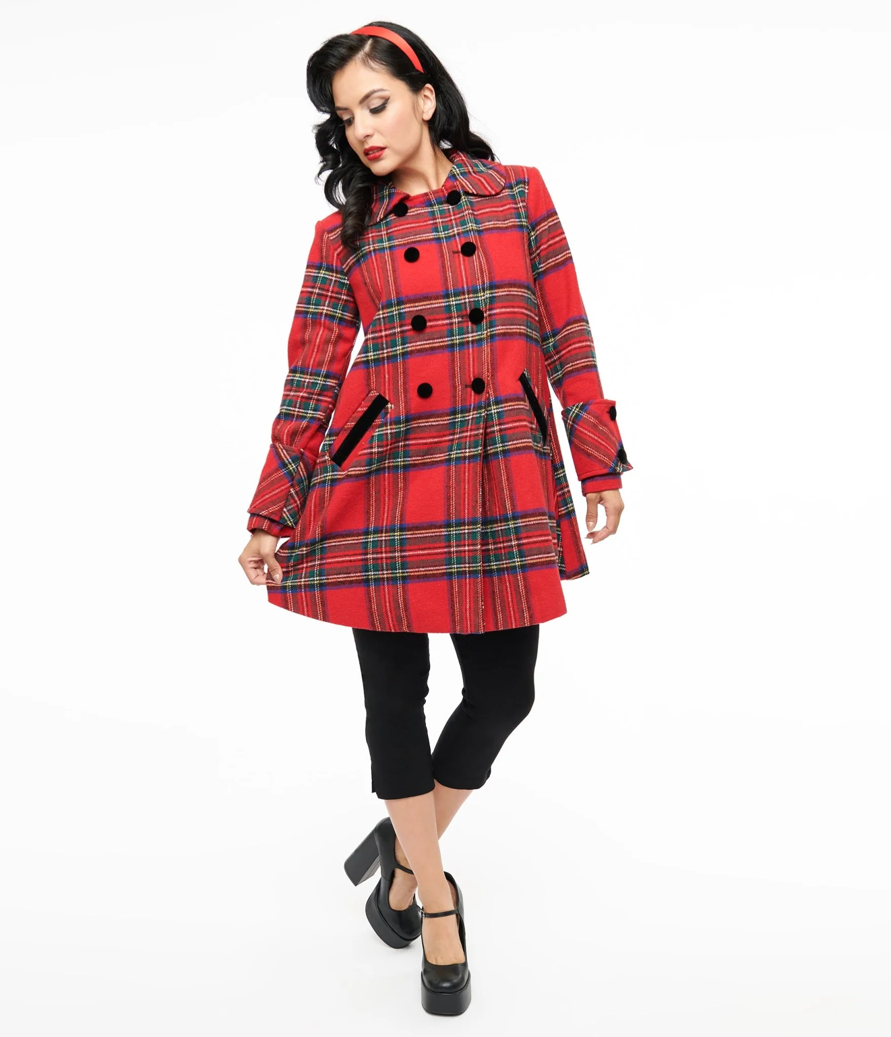 Unique Vintage 1960s Red Plaid Peacoat - Image 3
