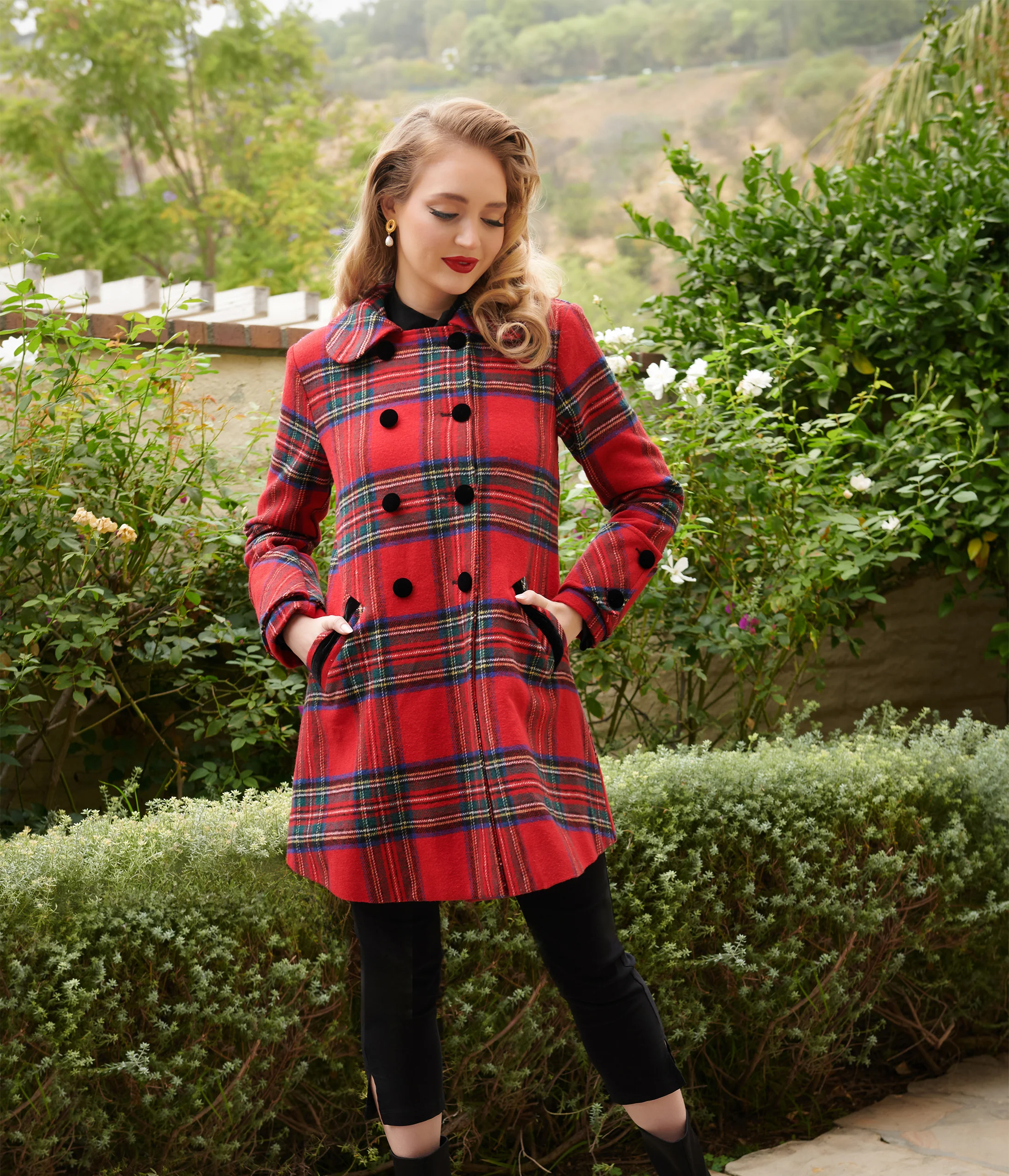 Unique Vintage 1960s Red Plaid Peacoat - Image 4