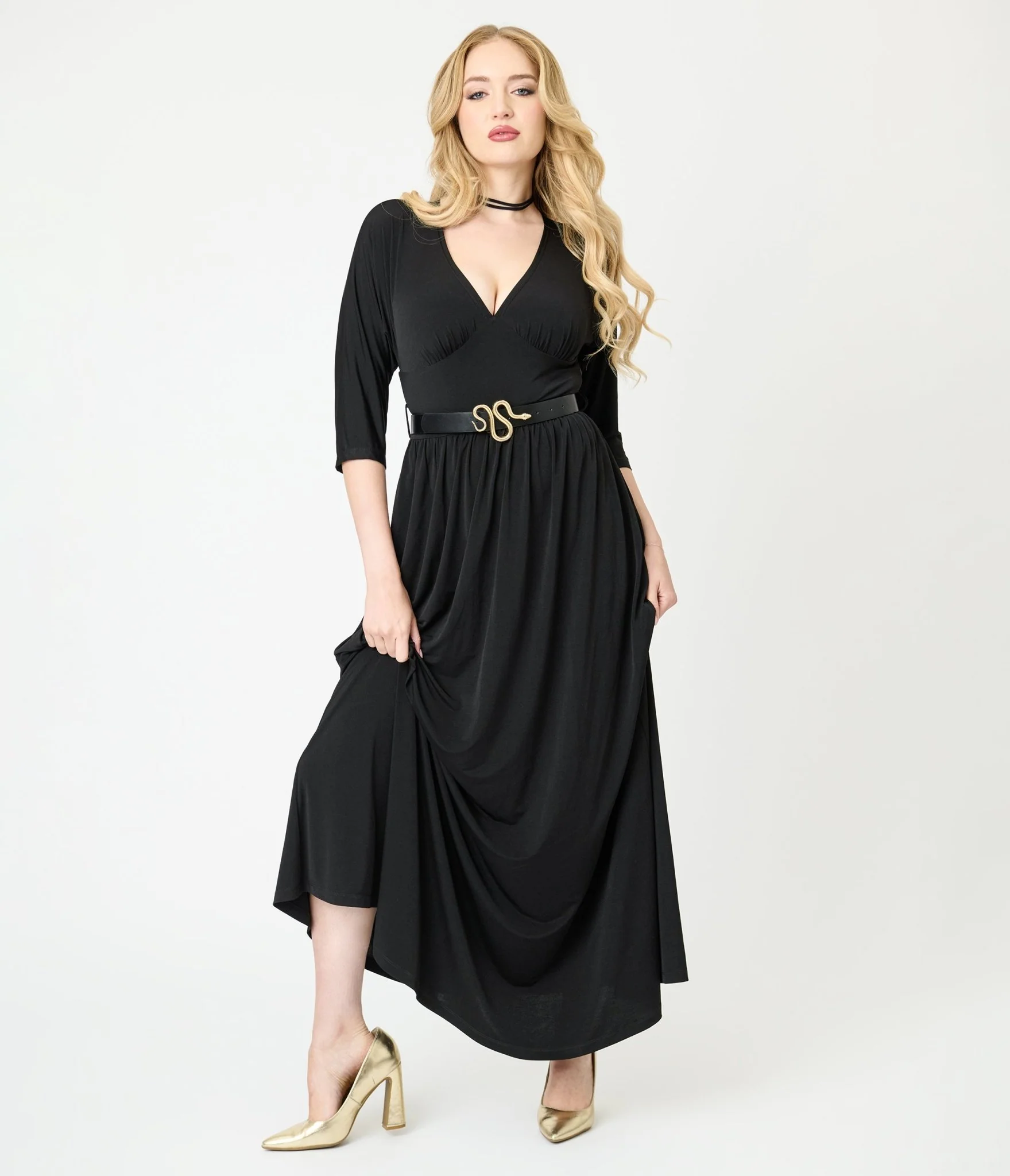 Unique Vintage Black Batwing Sleeve Maxi Dress