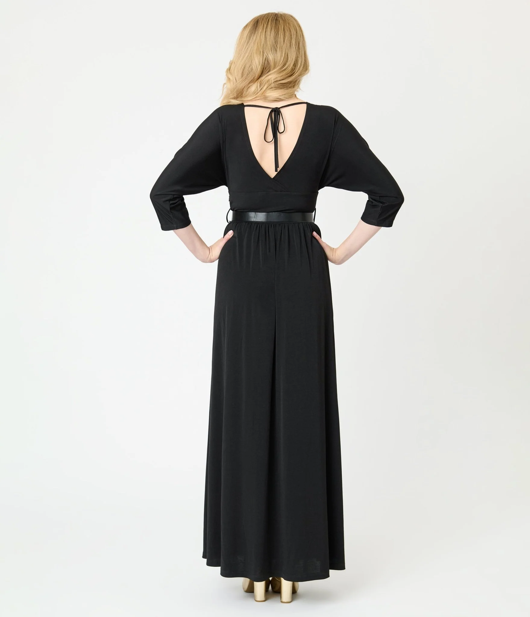 Unique Vintage Black Batwing Sleeve Maxi Dress - Image 2