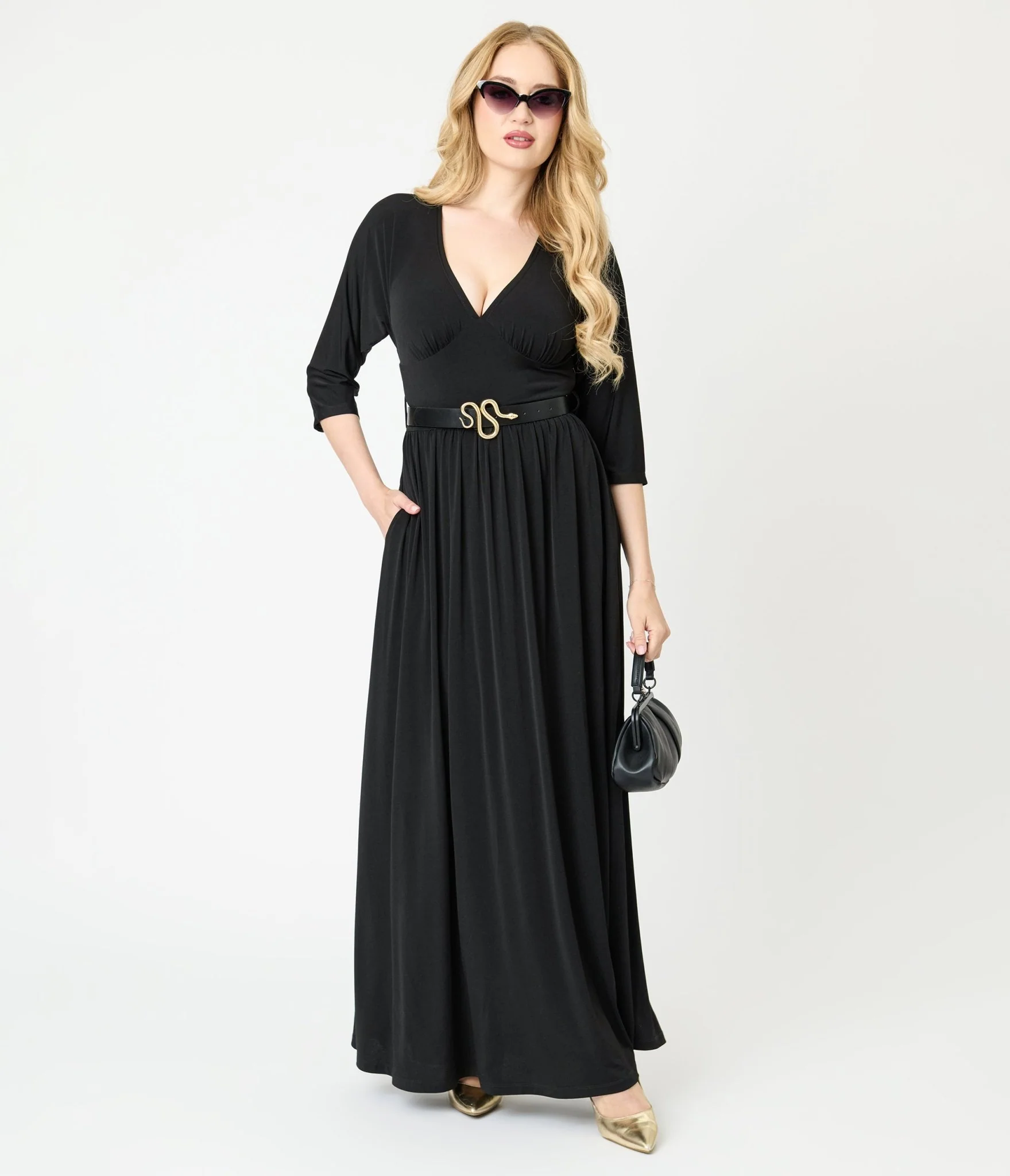 Unique Vintage Black Batwing Sleeve Maxi Dress - Image 3
