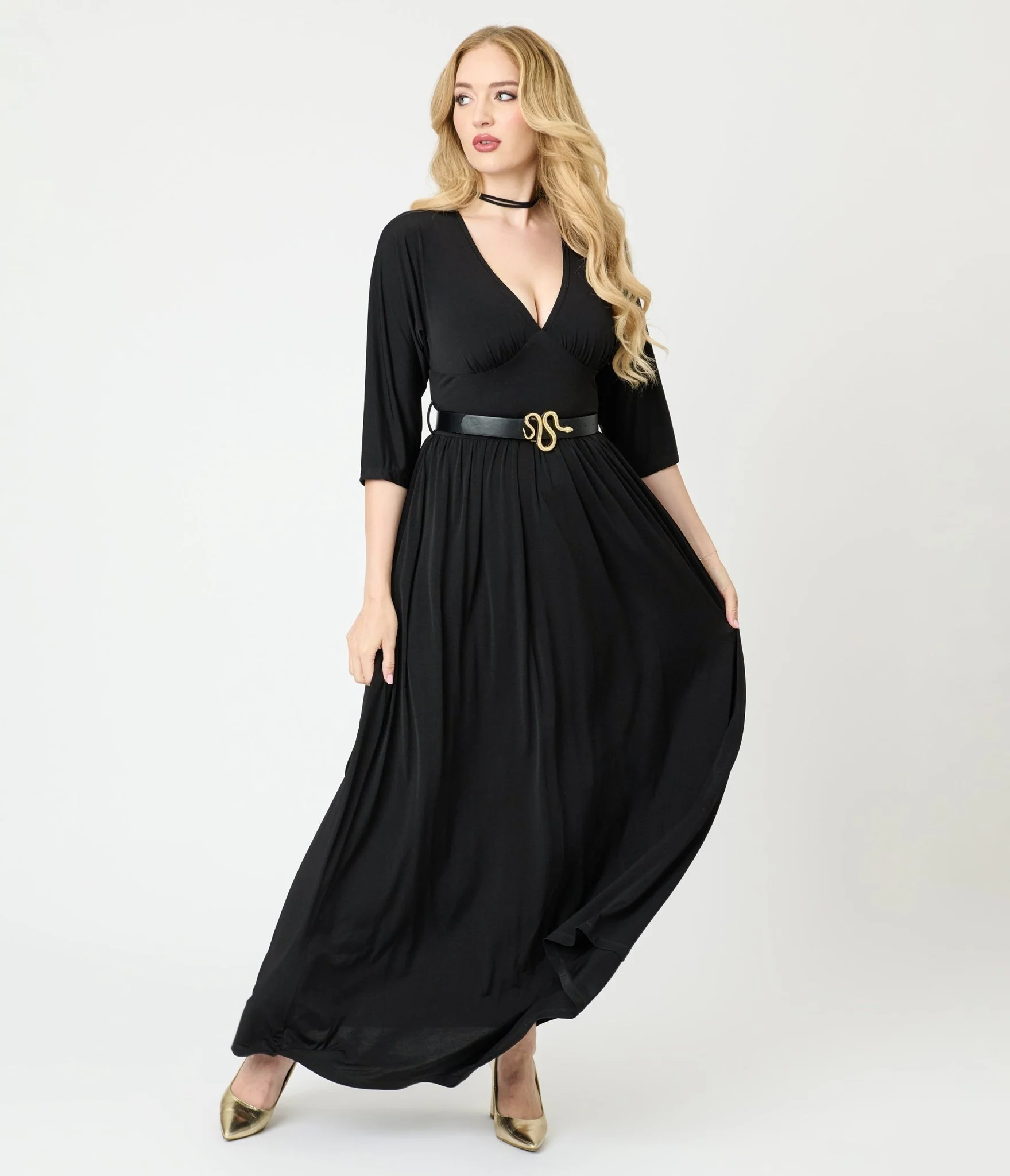 Unique Vintage Black Batwing Sleeve Maxi Dress - Image 4
