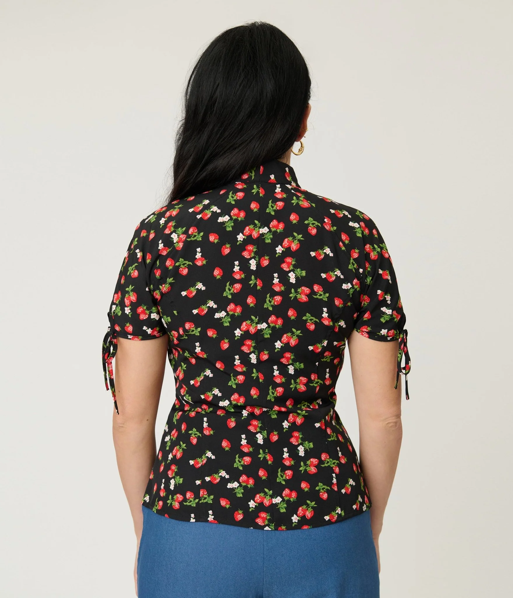 Unique Vintage Black & Berries Print Chita Blouse - Image 2