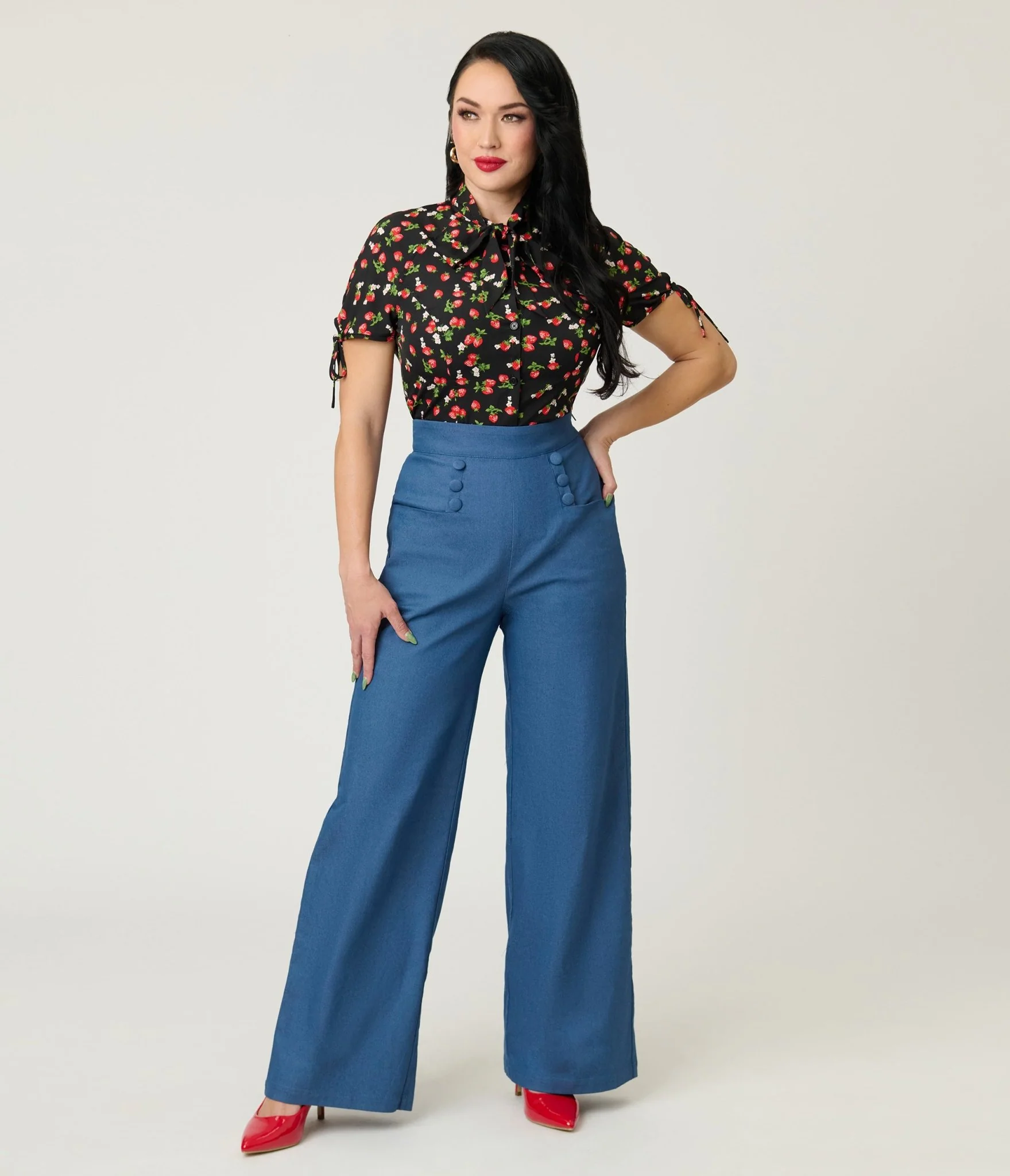 Unique Vintage Black & Berries Print Chita Blouse - Image 4